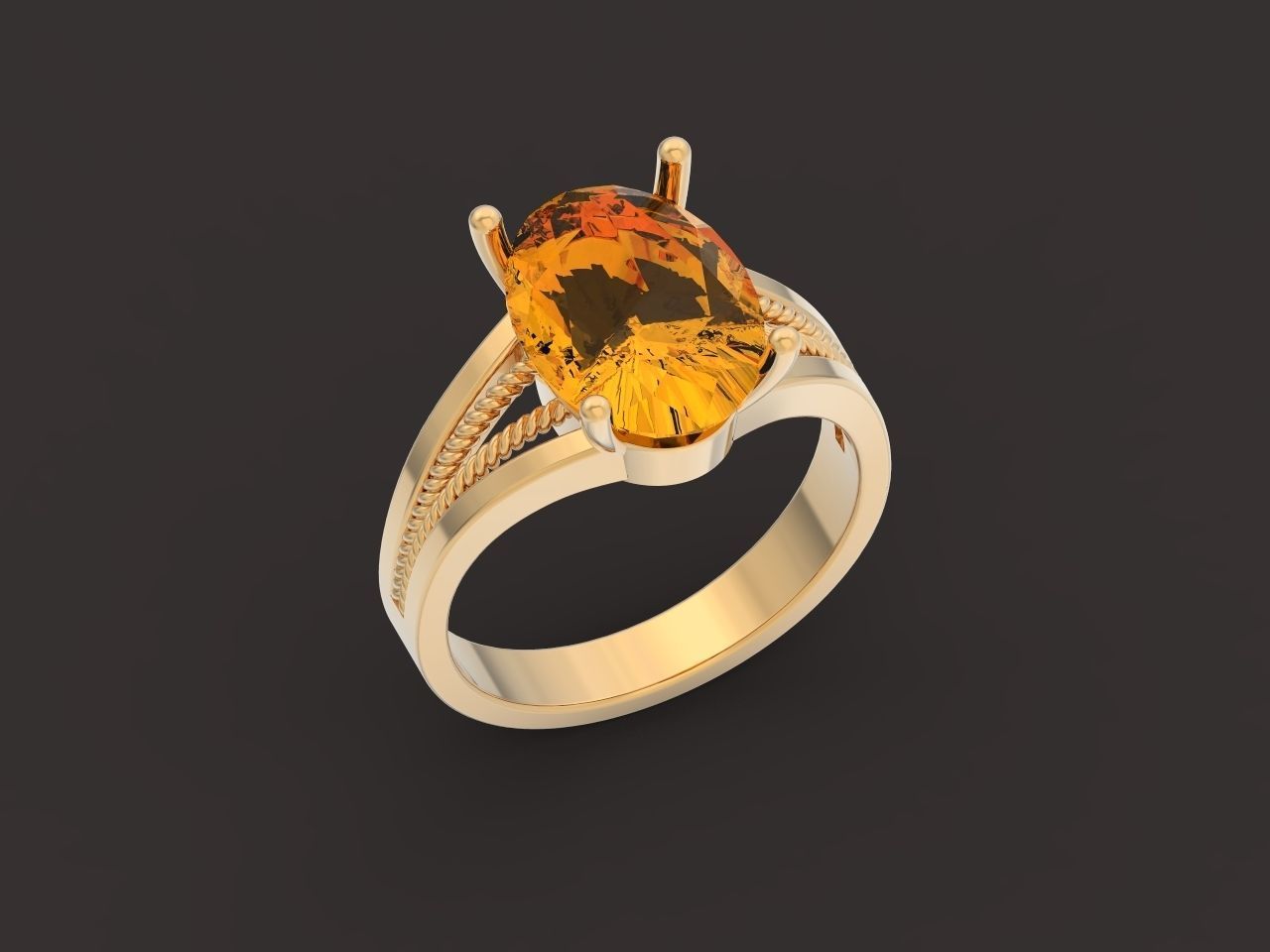 big oval stone ring 3D print model_12