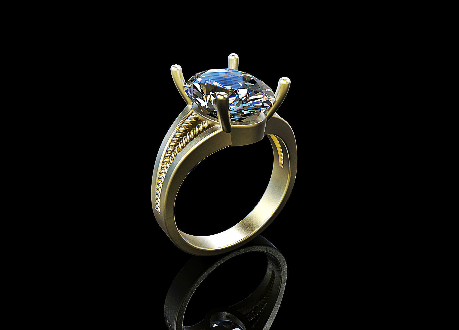 big oval stone ring 3D print model_3