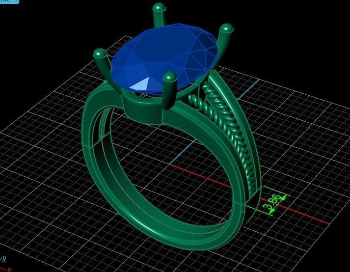 big oval stone ring 3D print model_37