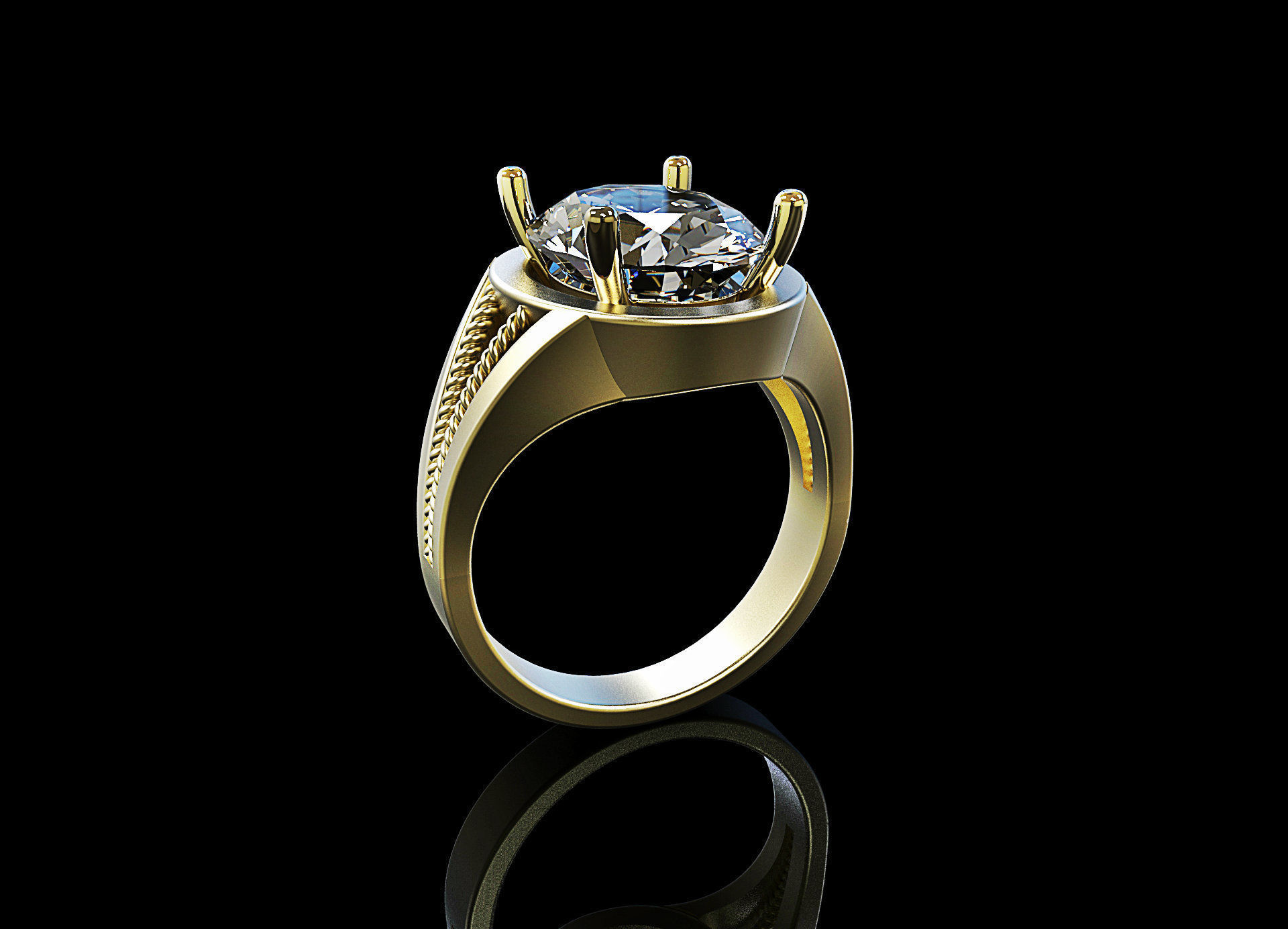 big oval stone ring 3D print model_4