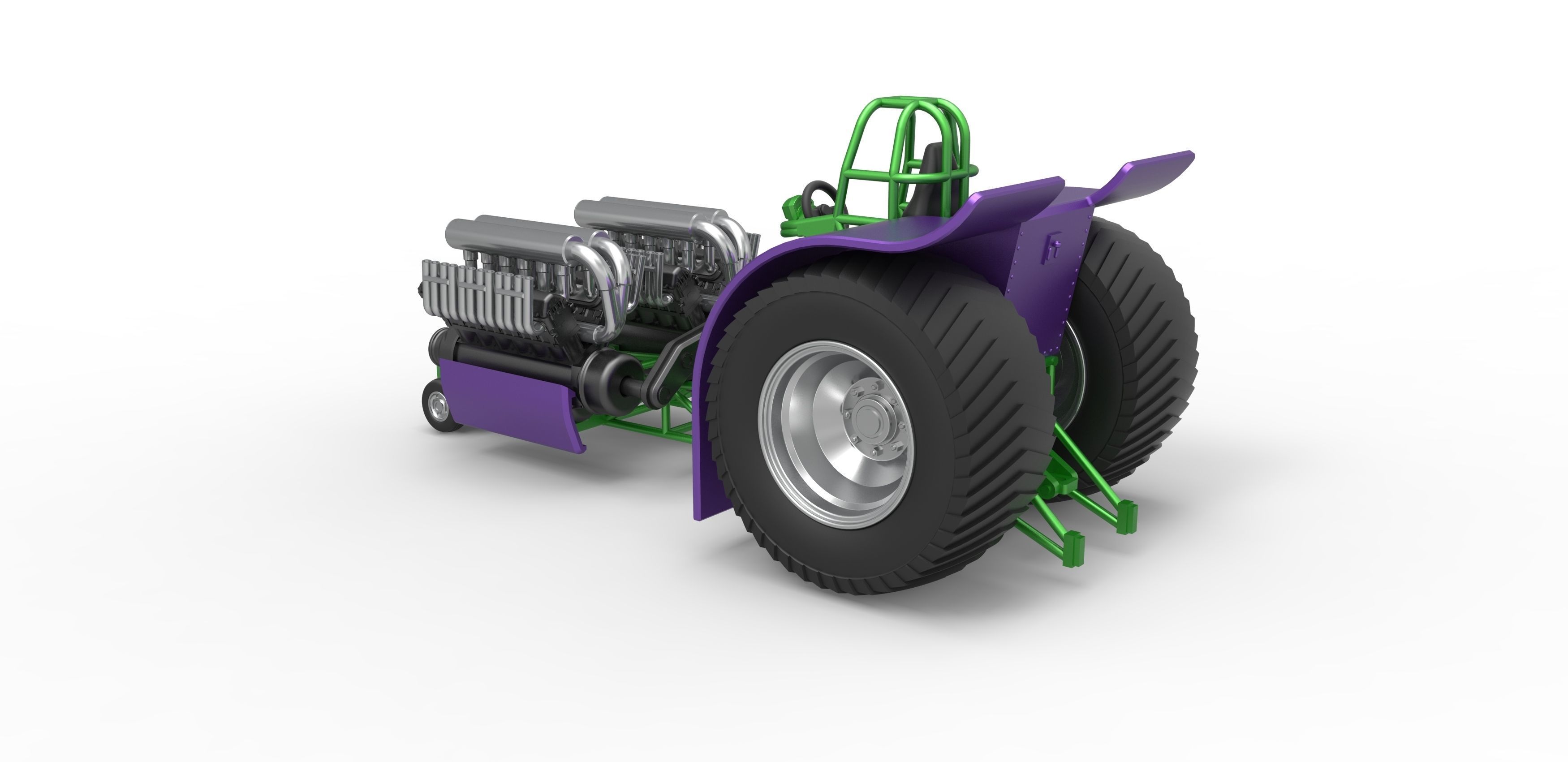 Pulling tractor with 2 engines V12 Scale 1 to 25 3D print model_10