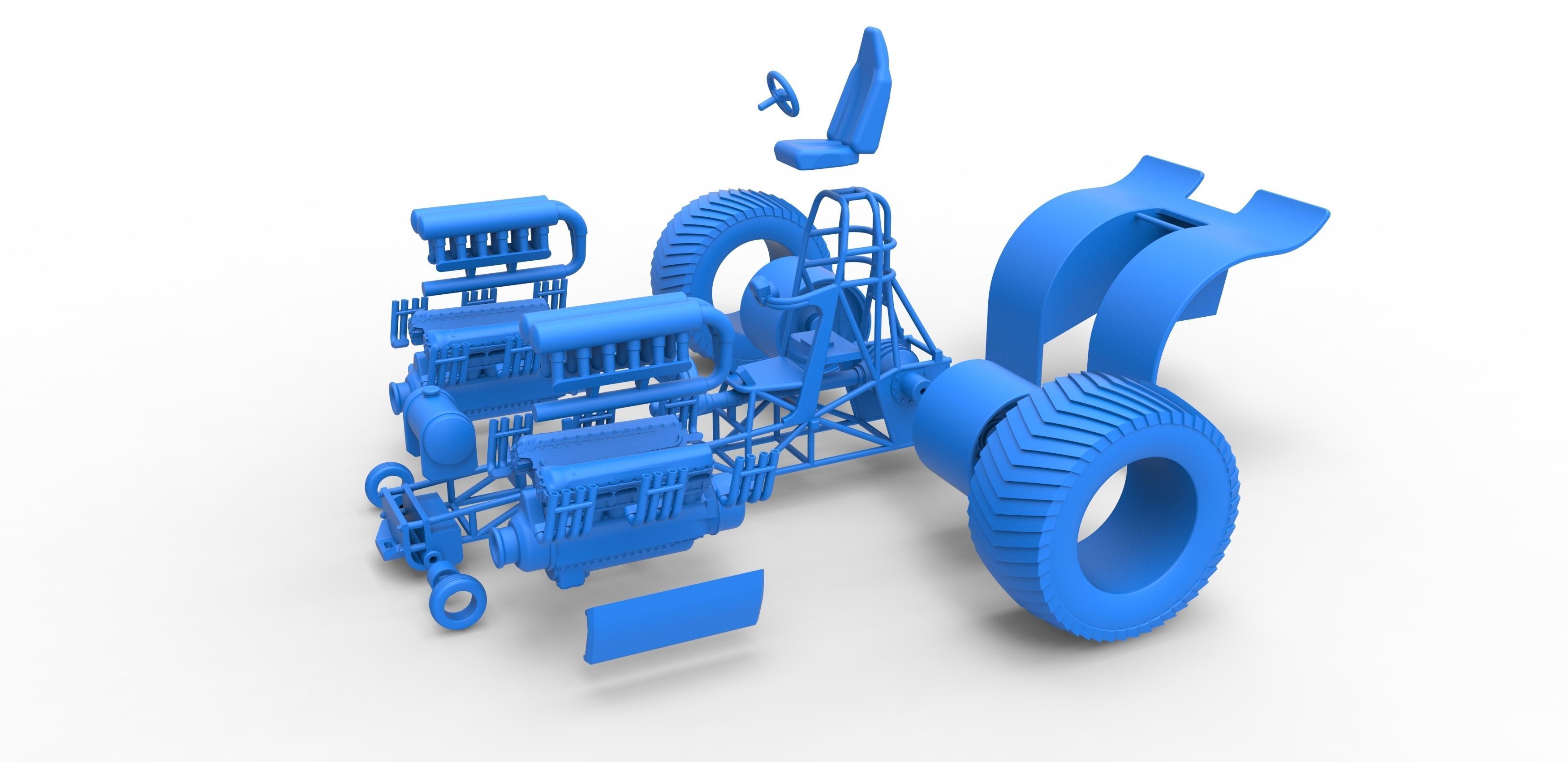 Pulling tractor with 2 engines V12 Scale 1 to 25 3D print model_27