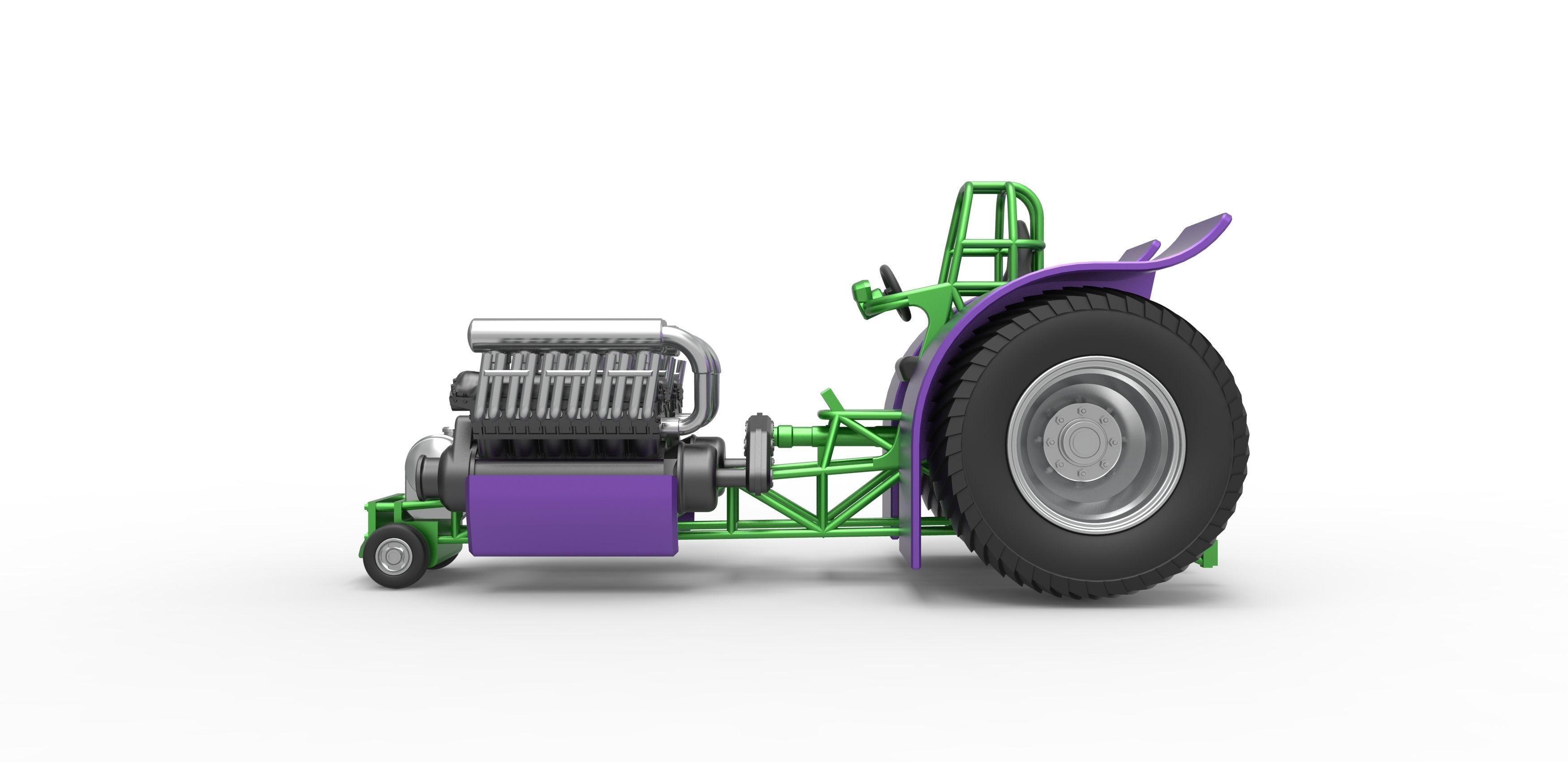 Pulling tractor with 2 engines V12 Scale 1 to 25 3D print model_7