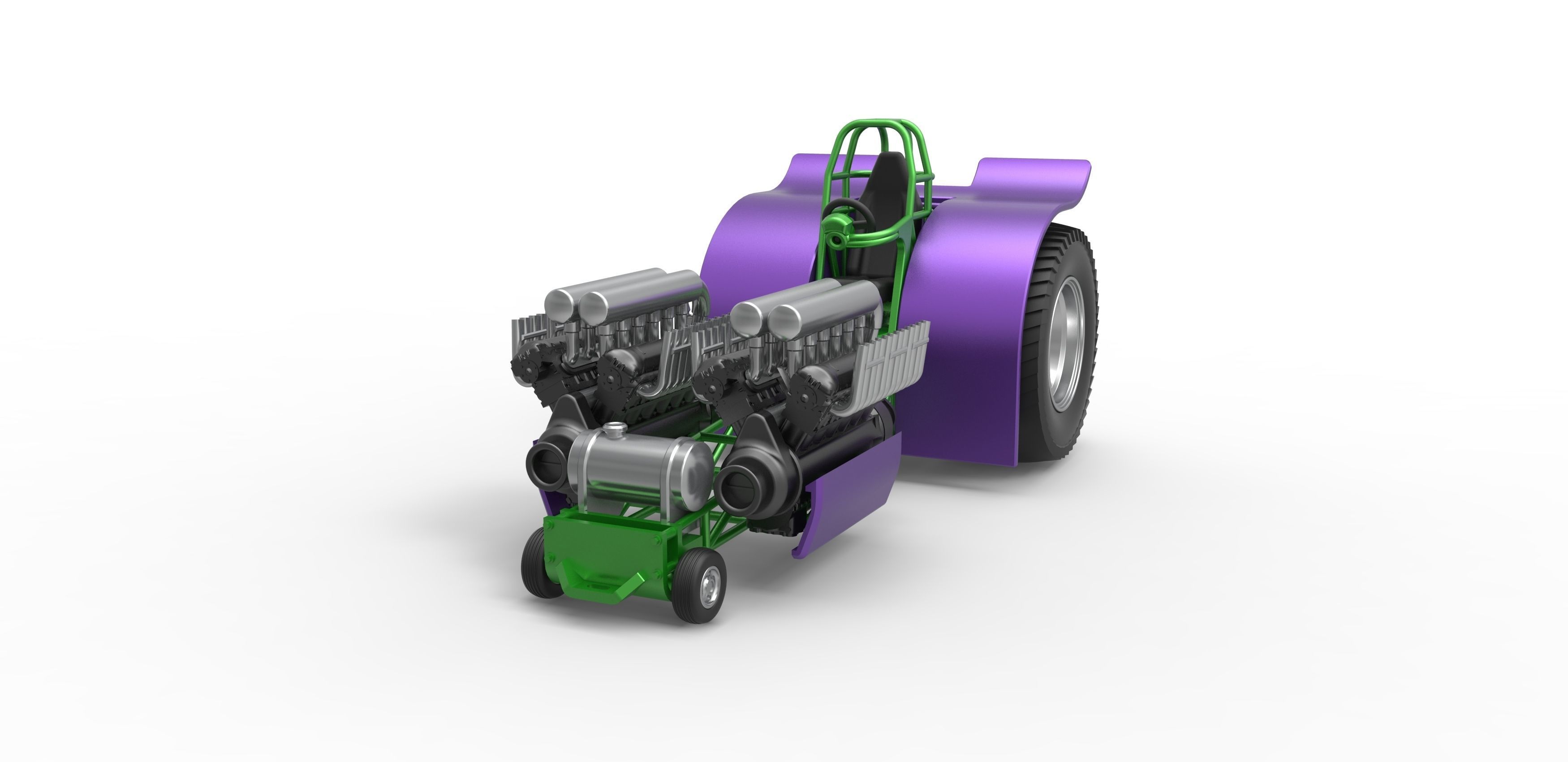 Pulling tractor with 2 engines V12 Scale 1 to 25 3D print model_3