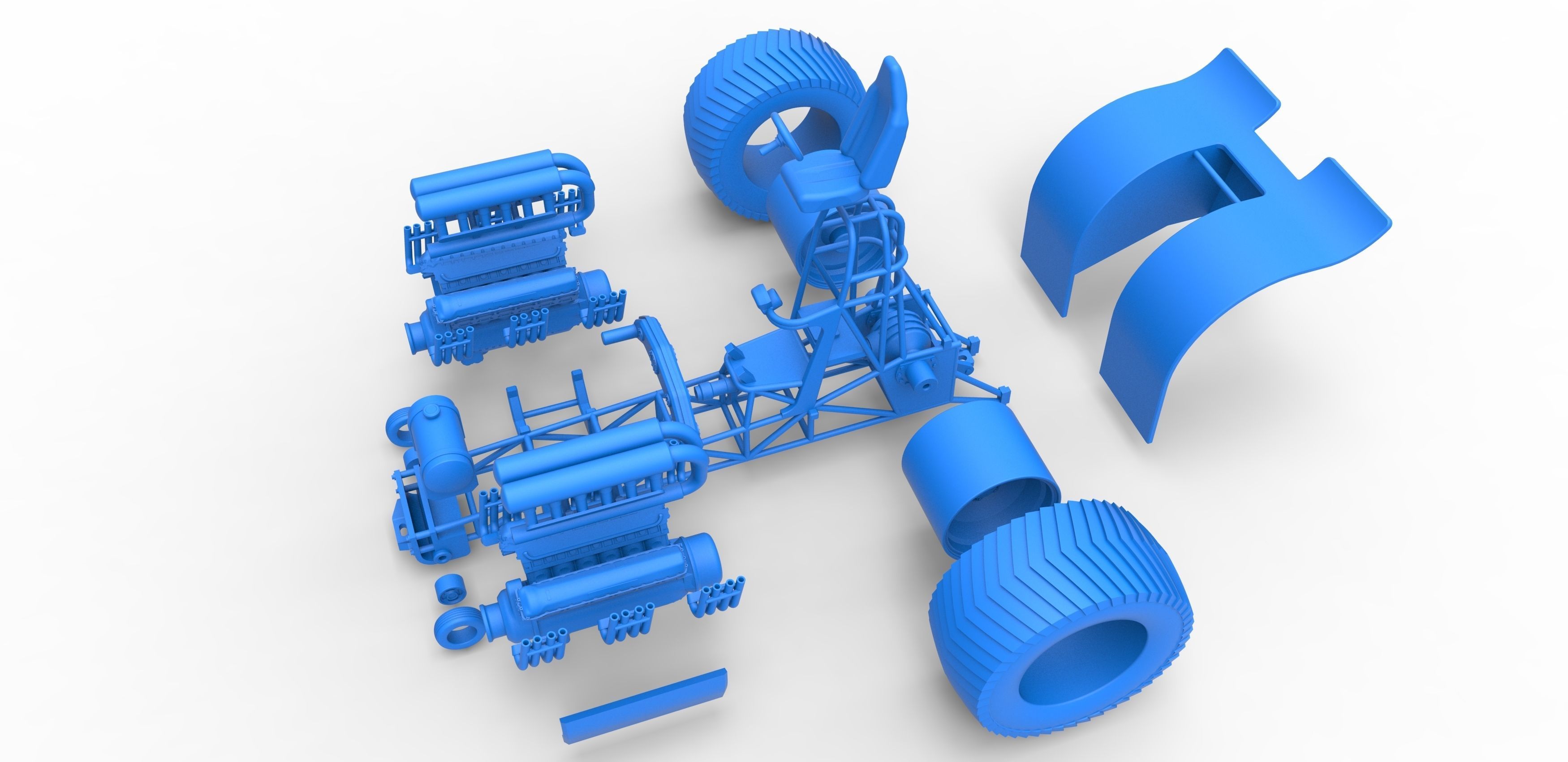 Pulling tractor with 2 engines V12 Scale 1 to 25 3D print model_28