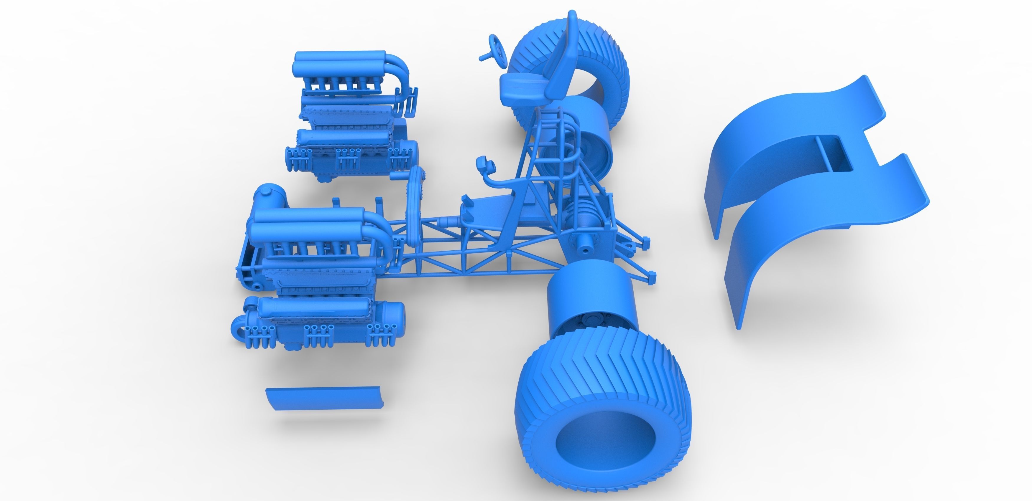 Pulling tractor with 2 engines V12 Scale 1 to 25 3D print model_32