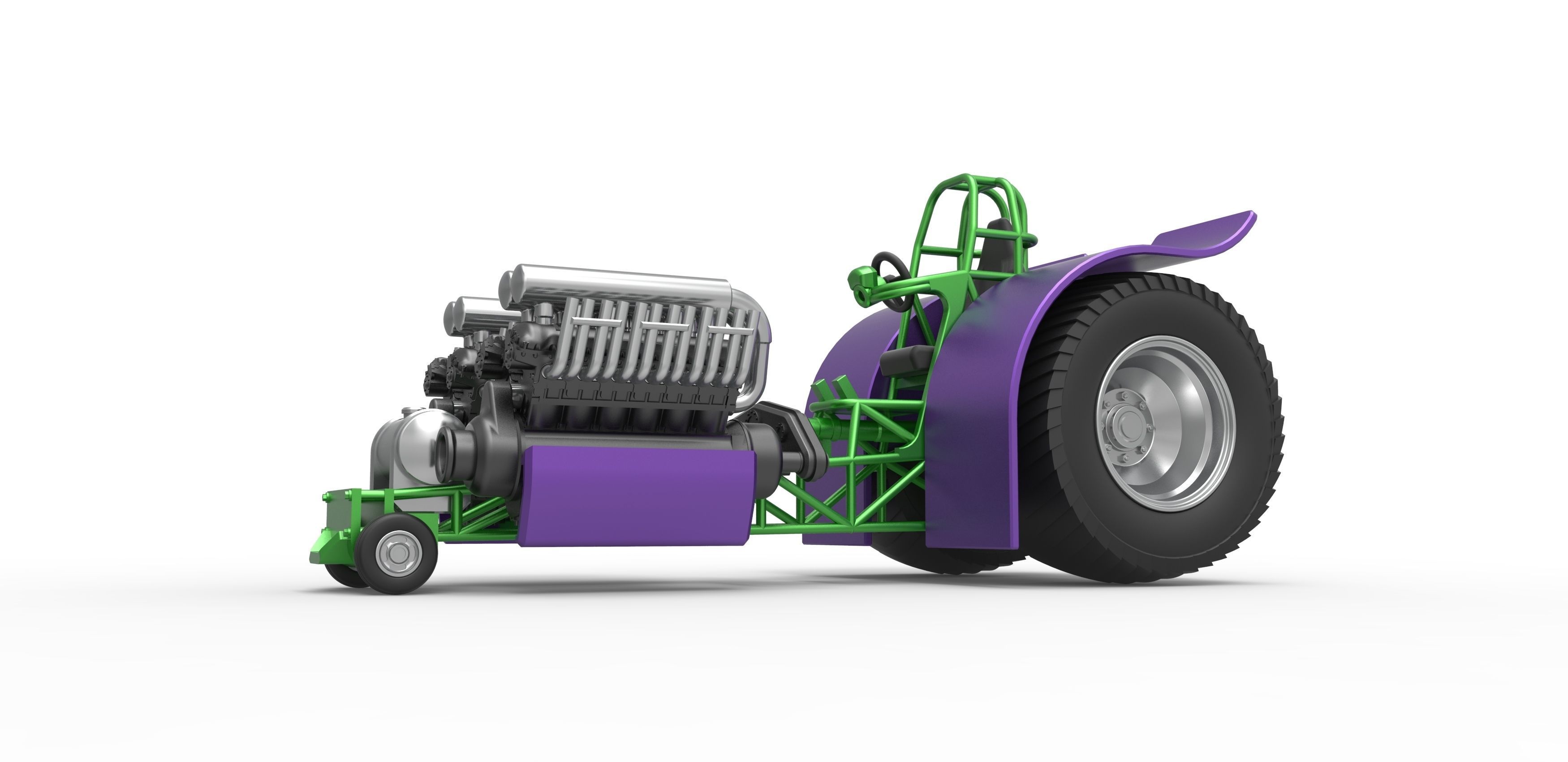 Pulling tractor with 2 engines V12 Scale 1 to 25 3D print model_2