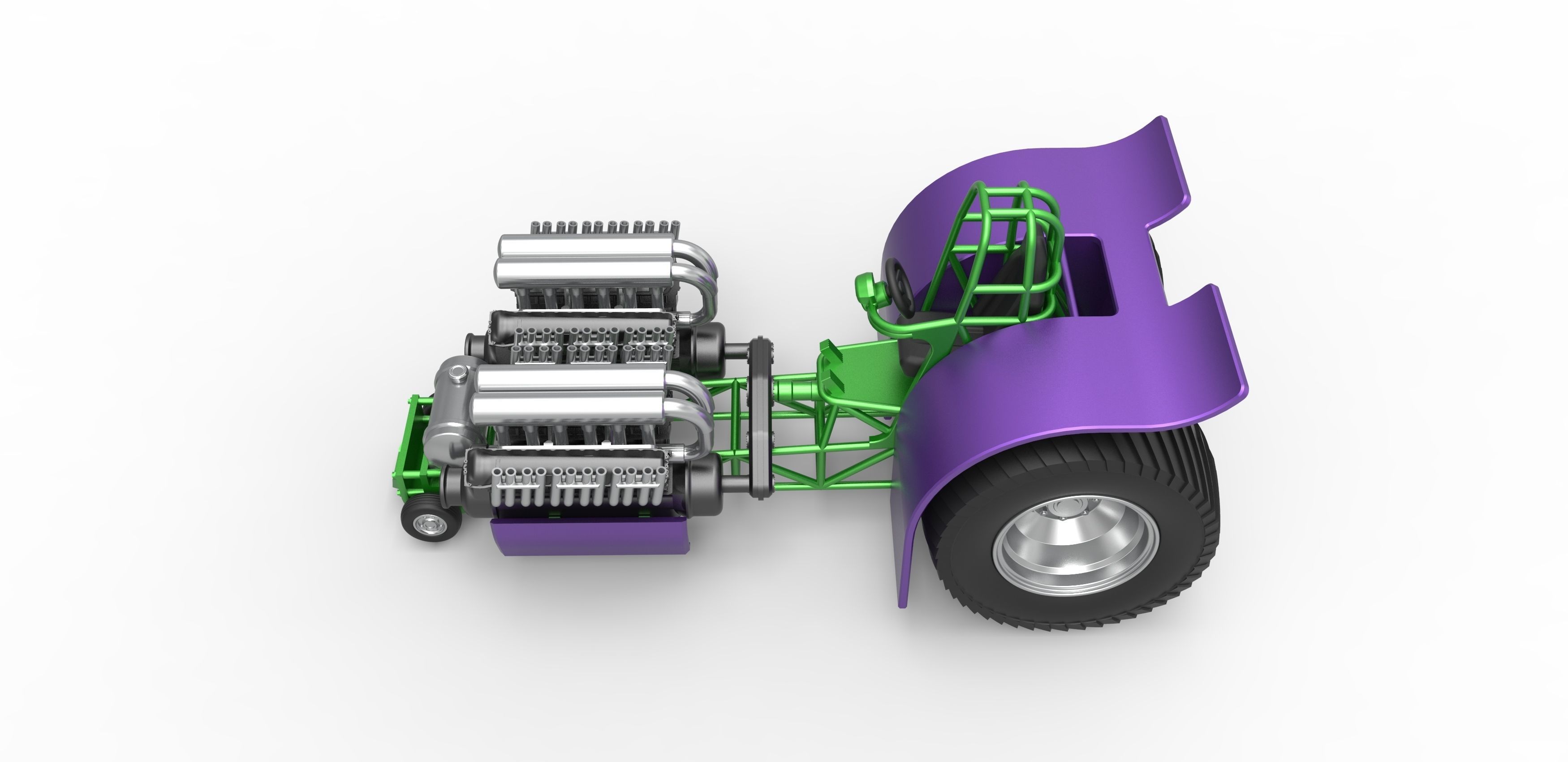 Pulling tractor with 2 engines V12 Scale 1 to 25 3D print model_8