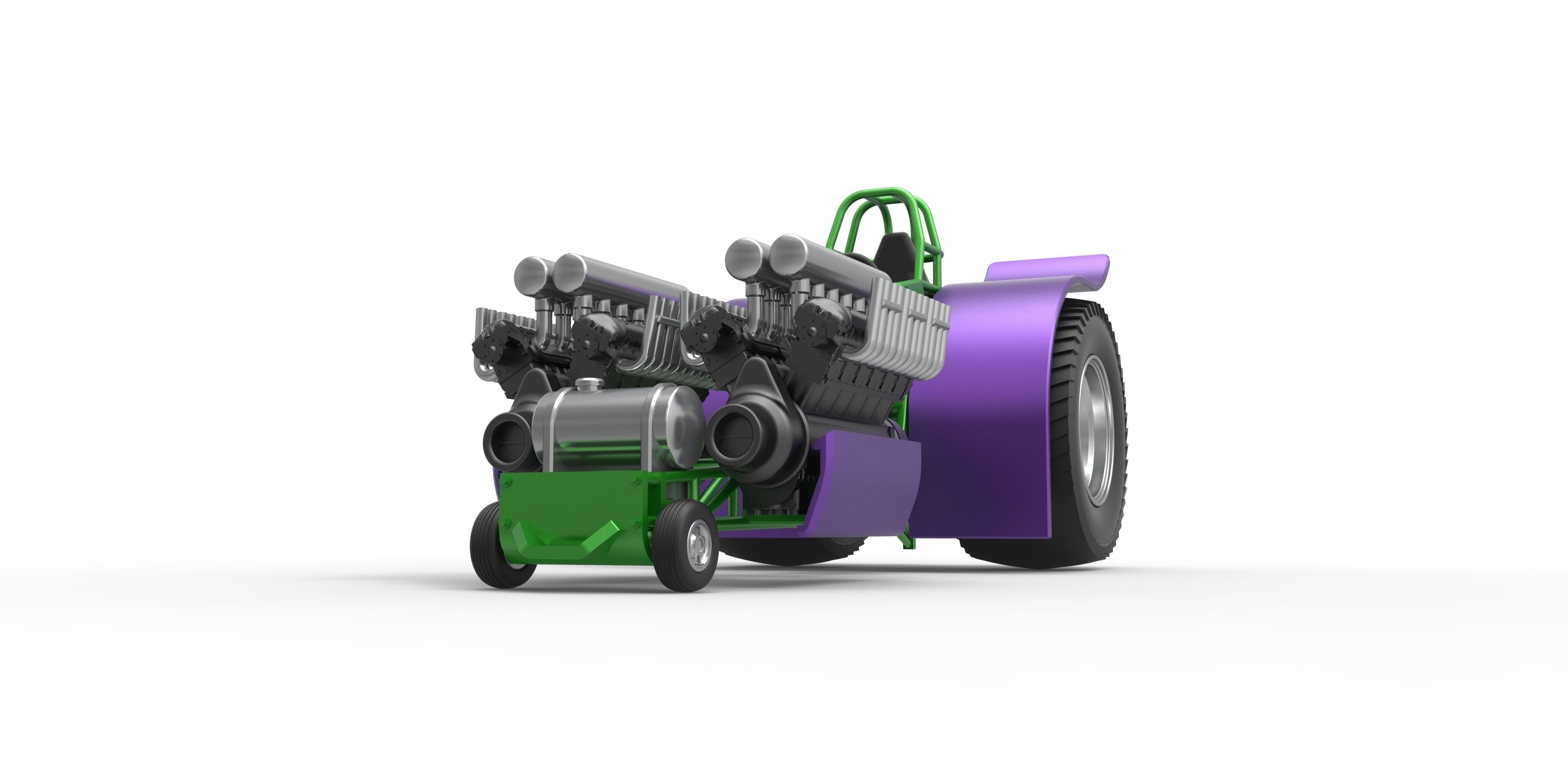 Pulling tractor with 2 engines V12 Scale 1 to 25 3D print model_4