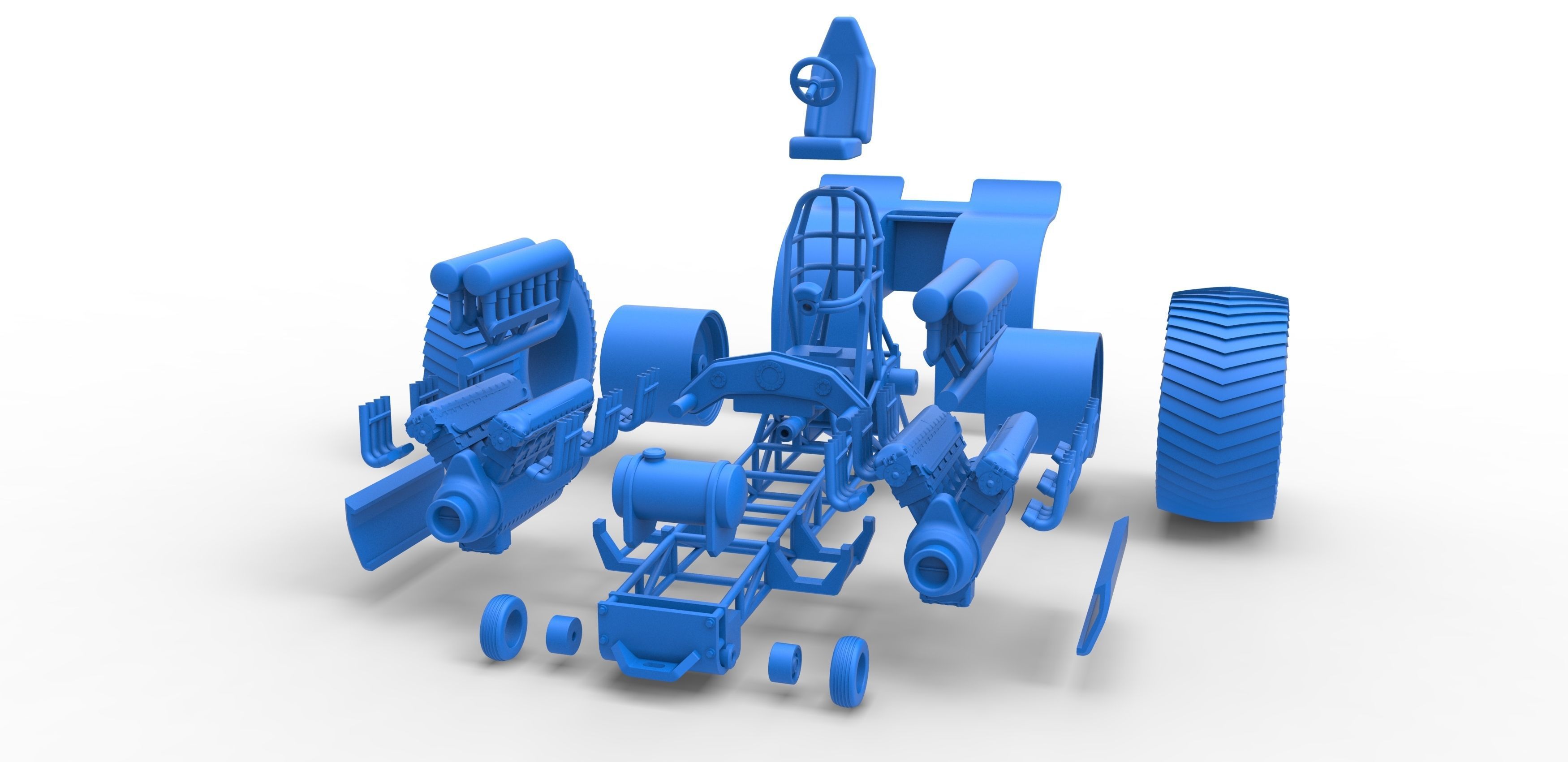 Pulling tractor with 2 engines V12 Scale 1 to 25 3D print model_30