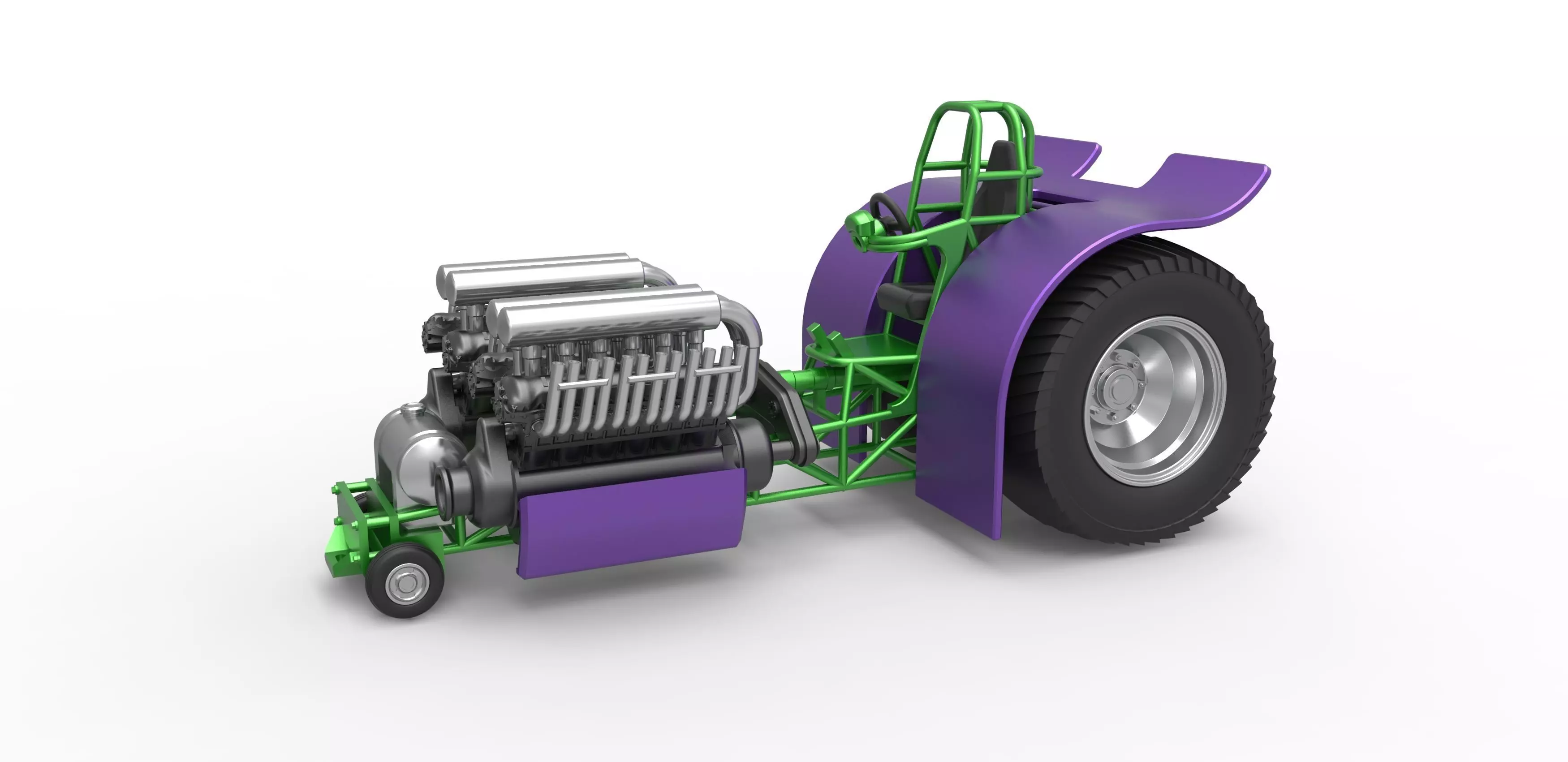 Pulling tractor with 2 engines V12 Scale 1 to 25 3D print model_0