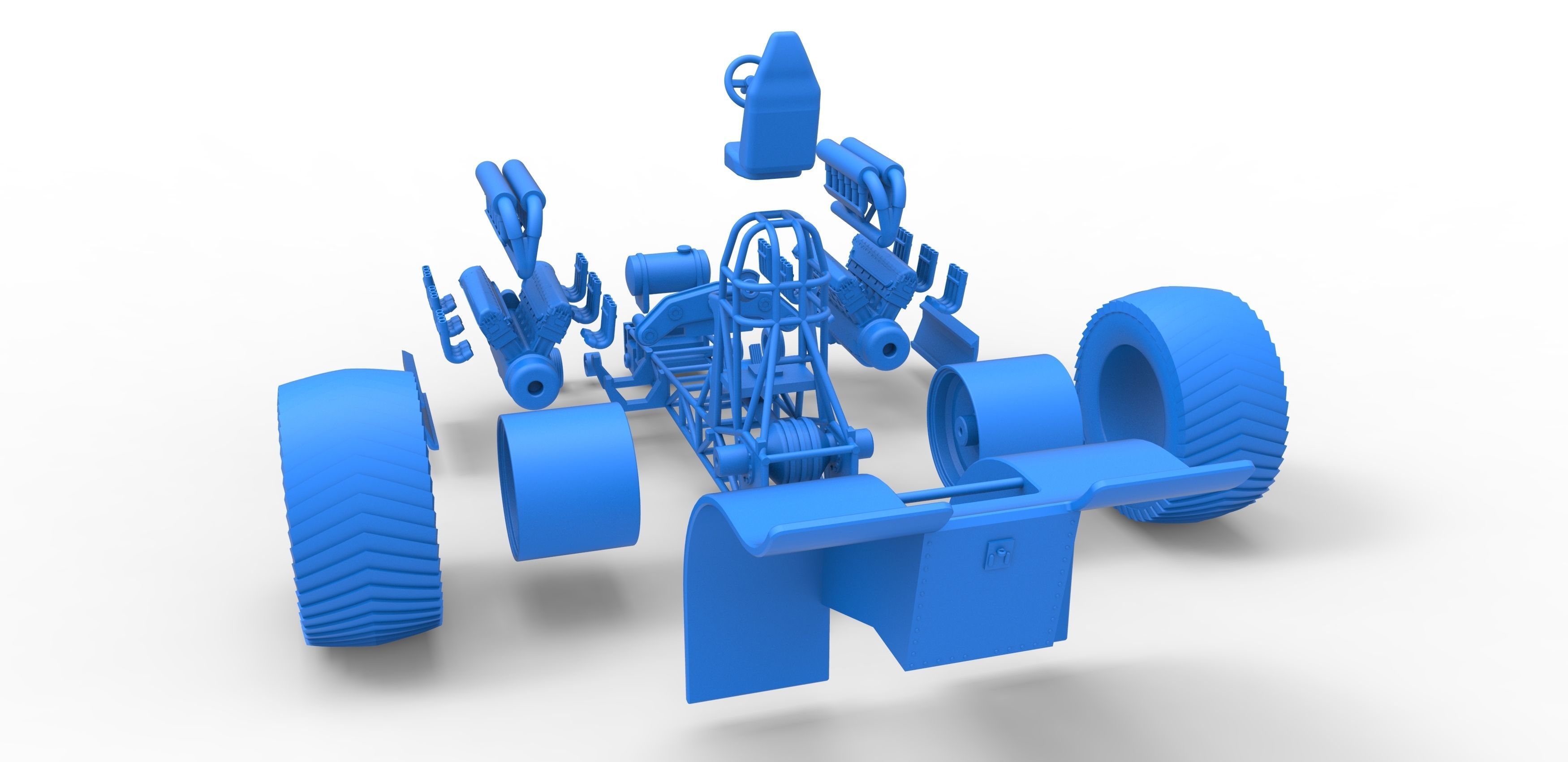 Pulling tractor with 2 engines V12 Scale 1 to 25 3D print model_34