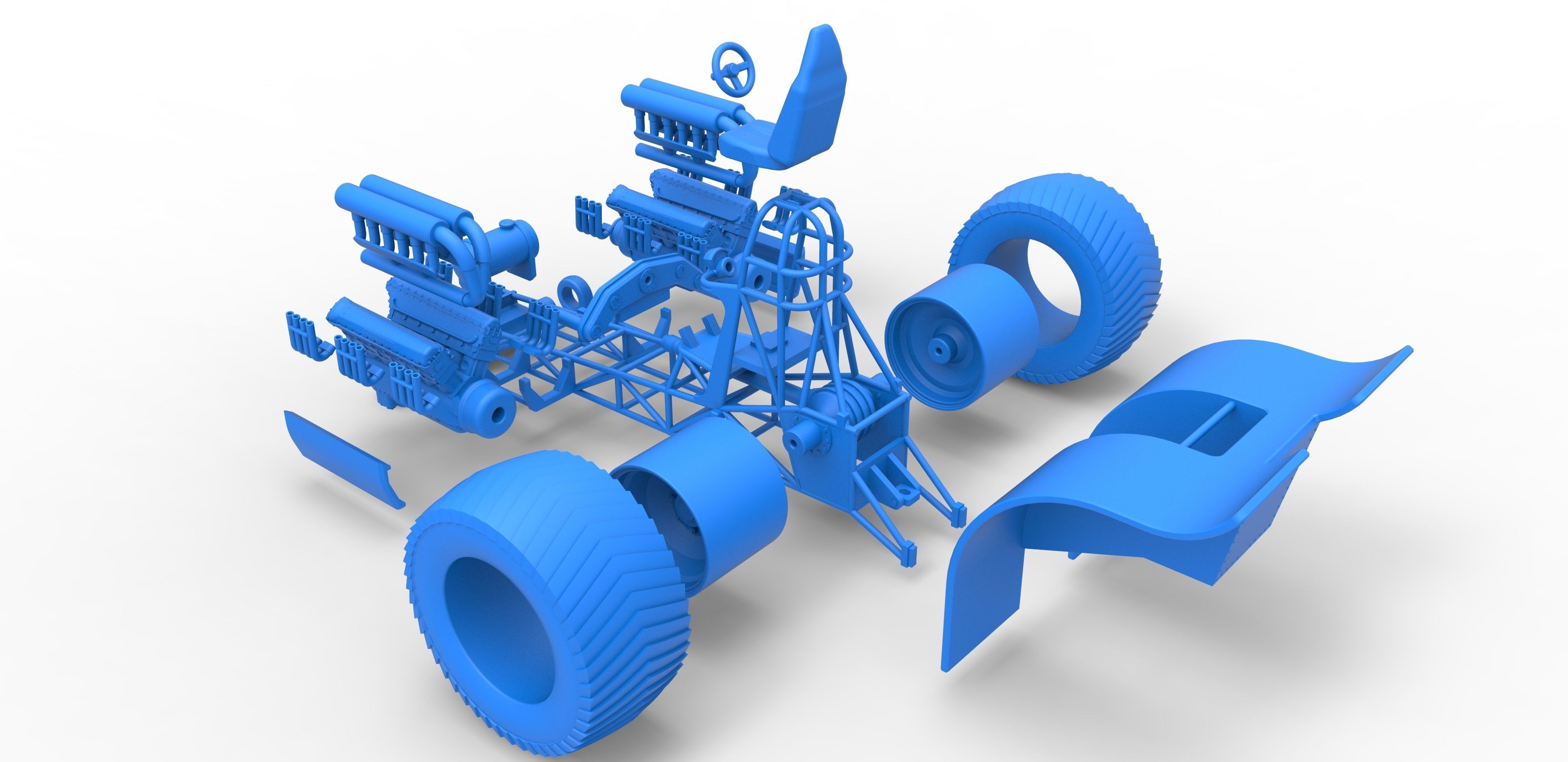 Pulling tractor with 2 engines V12 Scale 1 to 25 3D print model_33