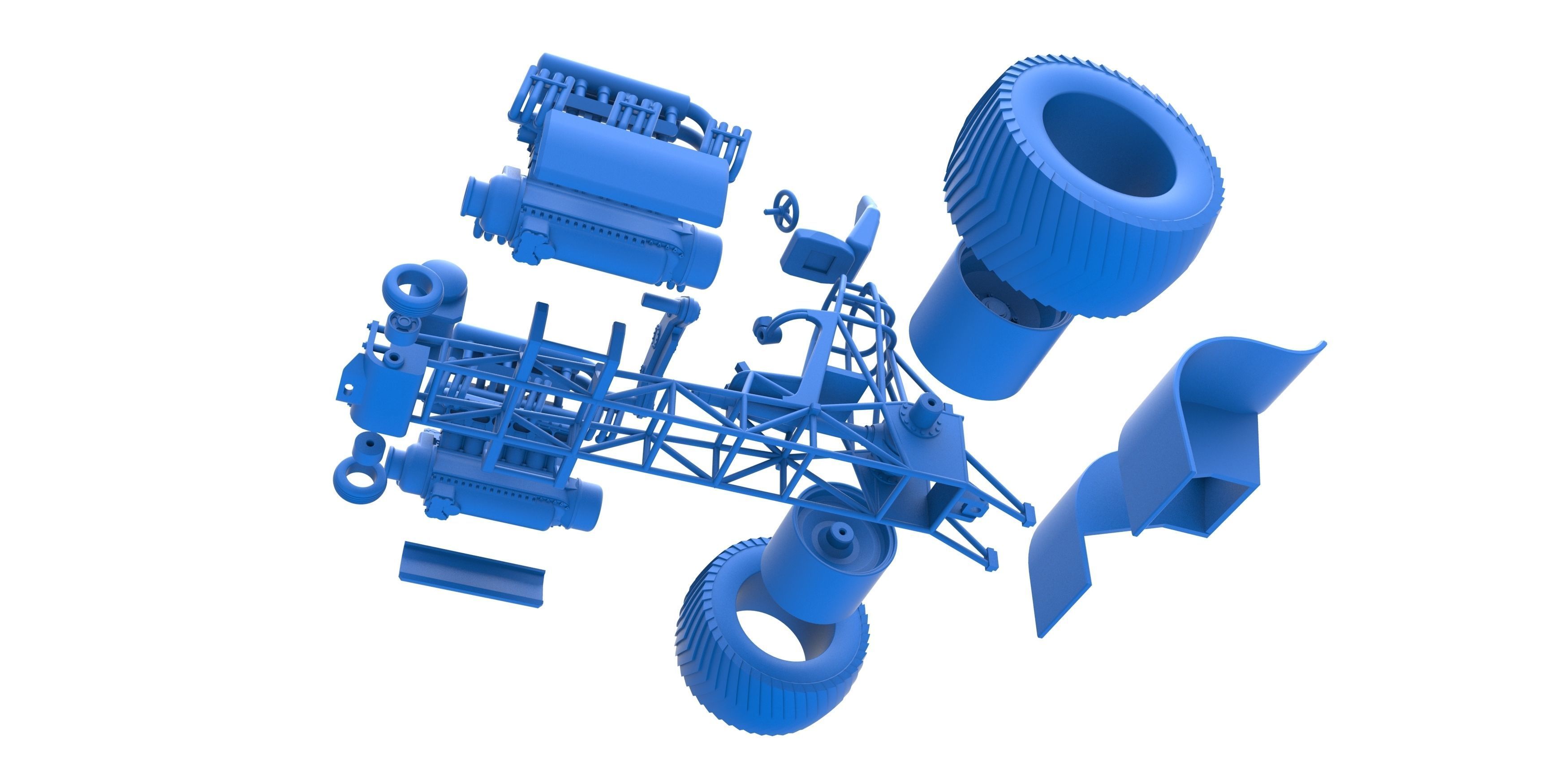 Pulling tractor with 2 engines V12 Scale 1 to 25 3D print model_29