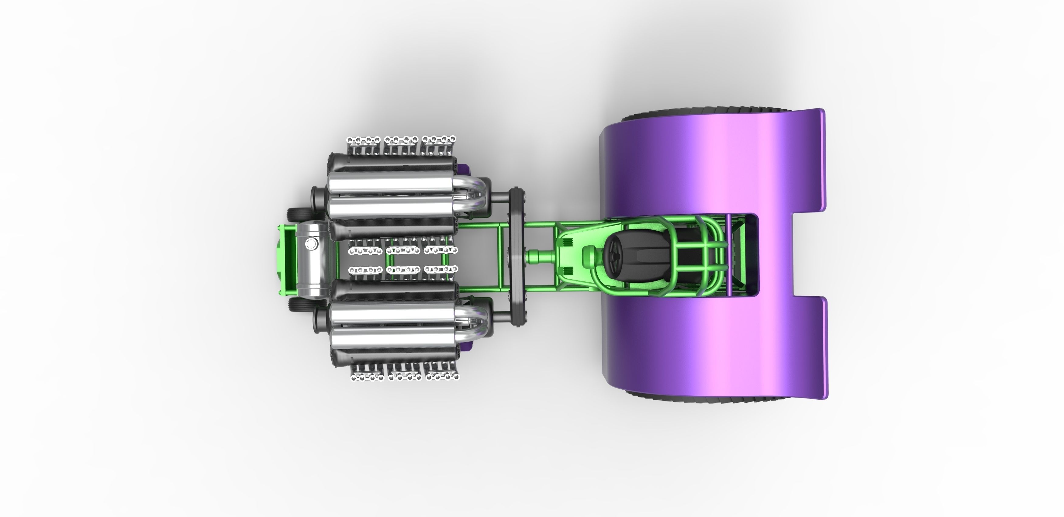 Pulling tractor with 2 engines V12 Scale 1 to 25 3D print model_9