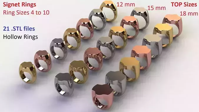 Signet Rings Pack 12 - 15 and 18 mm