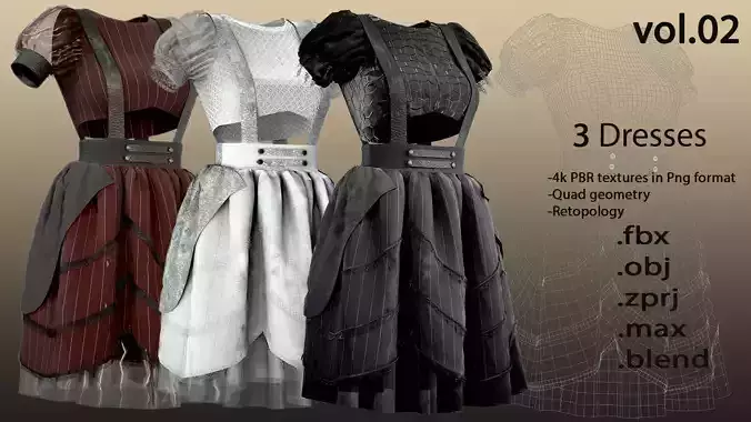 3 Female dresses low-poly-Game ready- VOL 02