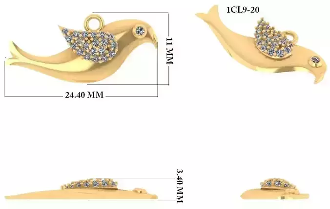 Bird Pendant 3dm render detail