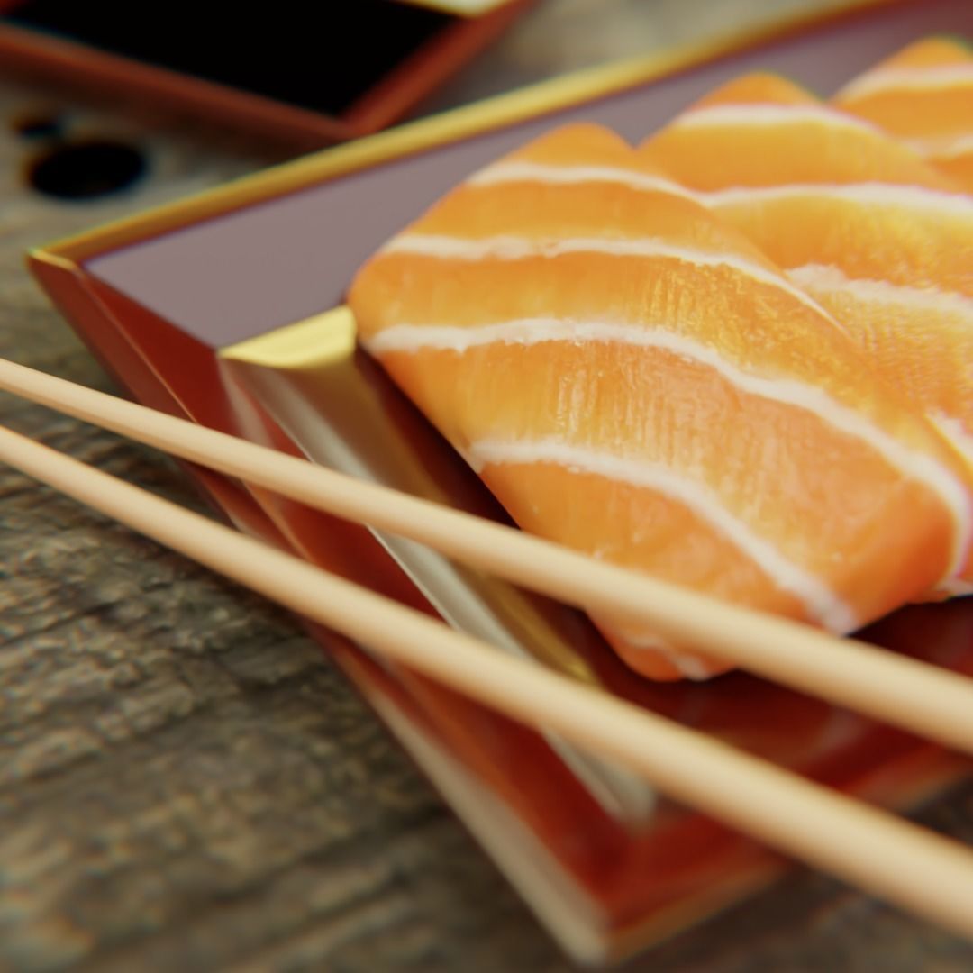 Sashimi Set sushi on plate with chopsticks 3D model_5