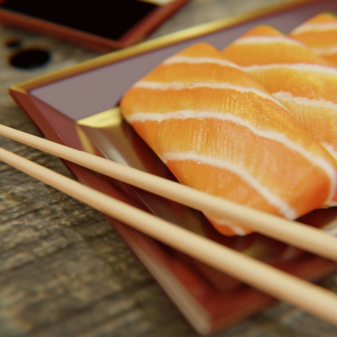 Sashimi Set sushi on plate with chopsticks 3D model_6