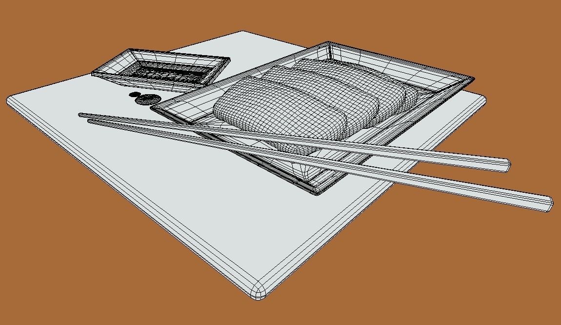 Sashimi Set sushi on plate with chopsticks 3D model_12