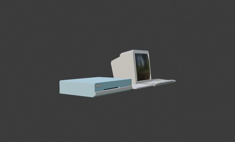 90s Style Computer and Monitor Free low-poly 3D model_5