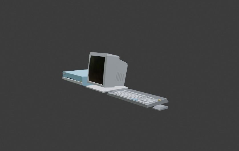 90s Style Computer and Monitor Free low-poly 3D model_4