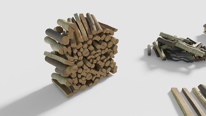 firewood chunks wood blocks with 4k pbr textures Low-poly 3D model
