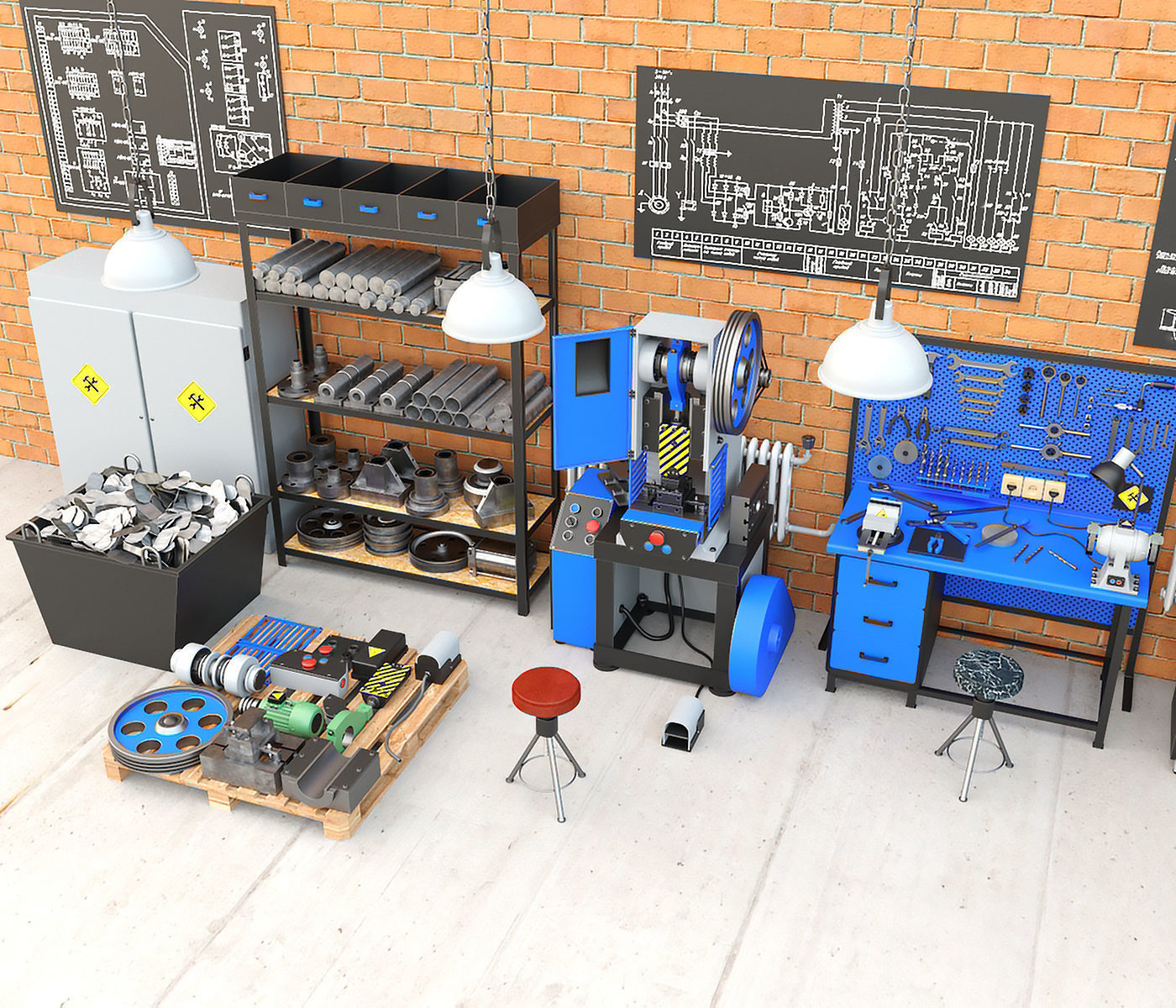 K2118B mechanical press - Collection for industrial interior two 3D model_9