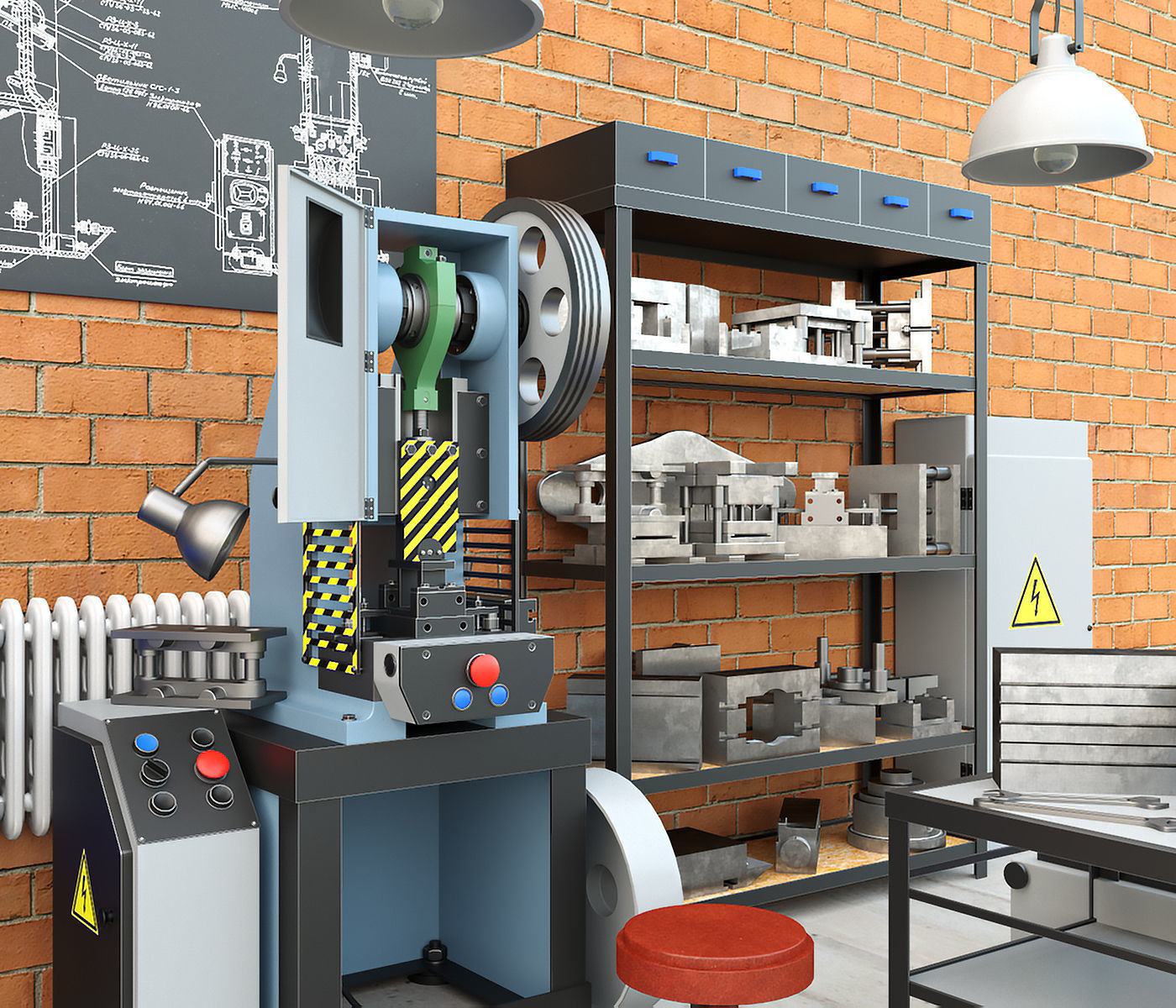 K2118B mechanical press - Collection for industrial interior two 3D model_14