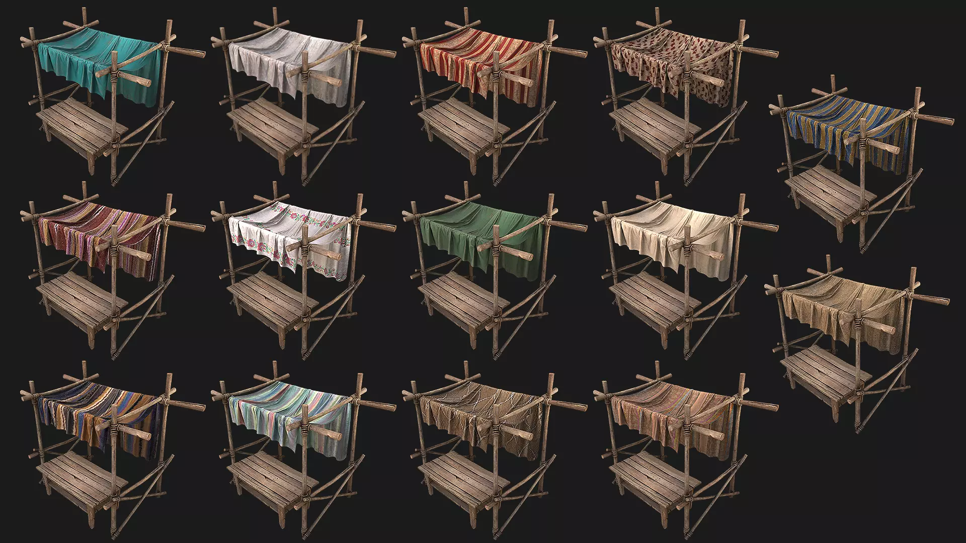 Medieval Market Stalls Tent Pack Merchant set Low-poly 3D model