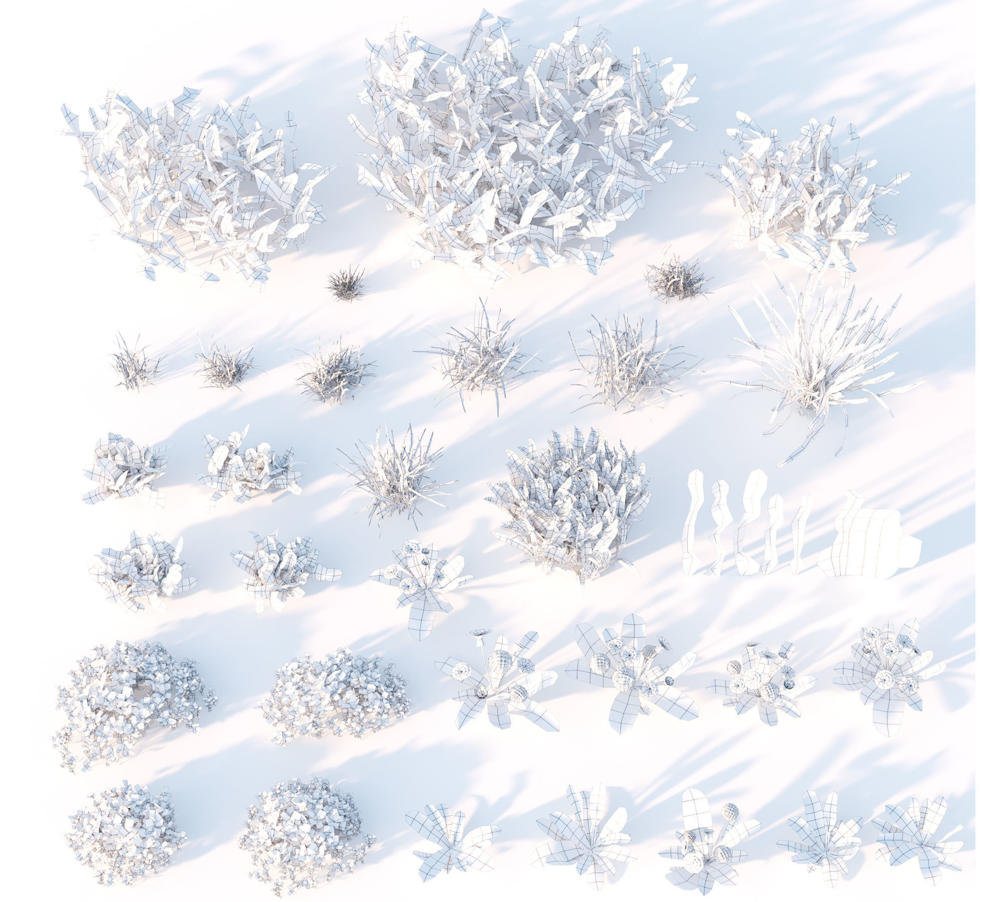 Set Spring summer of grass Low-poly 3D model_7