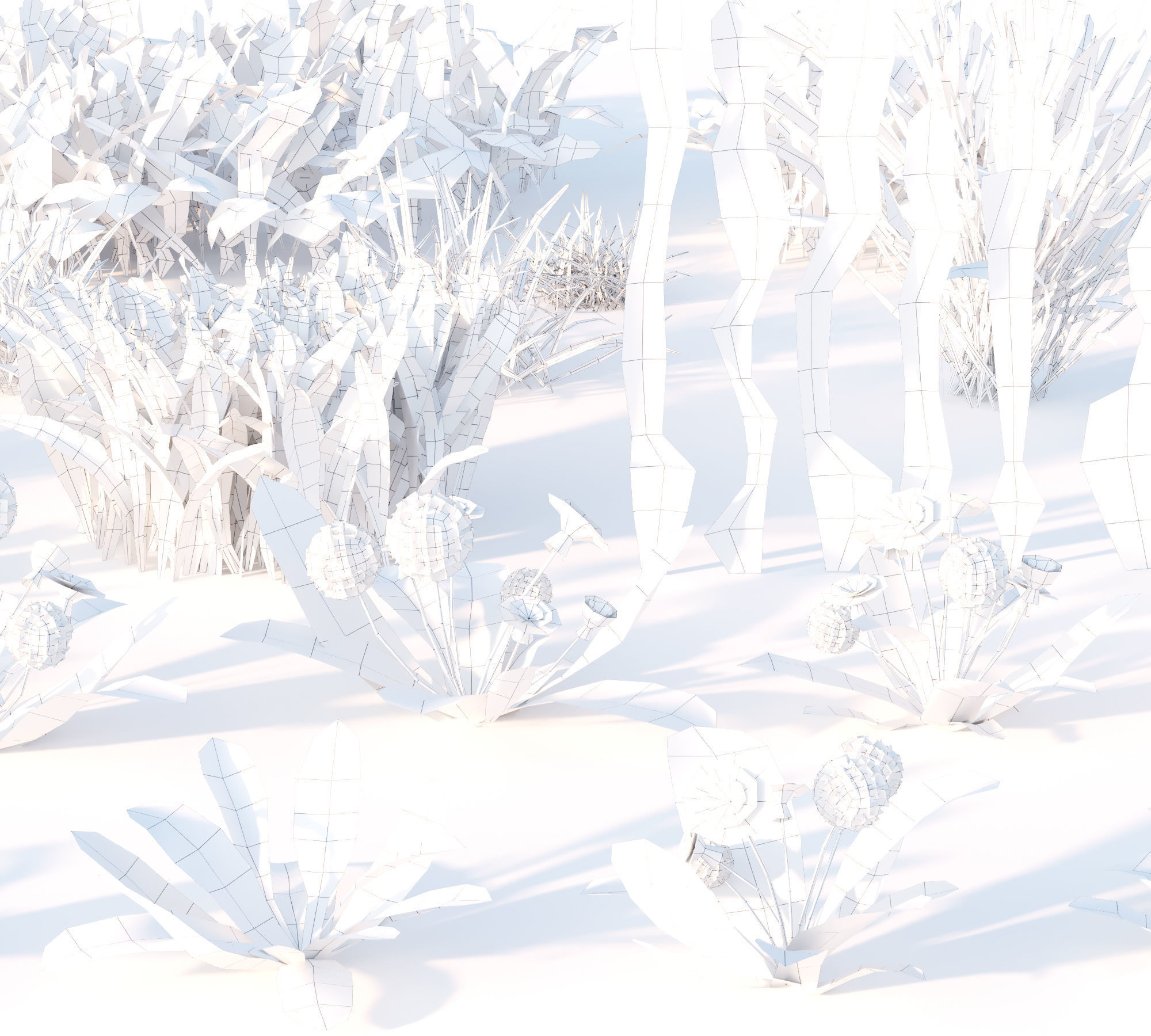 Set Spring summer of grass Low-poly 3D model_11