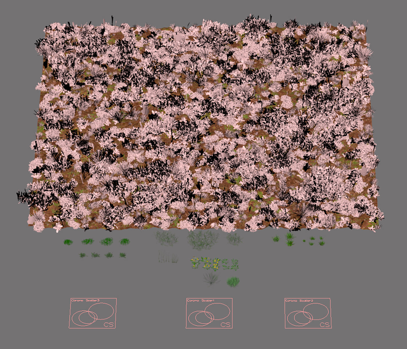 Set Spring summer of grass Low-poly 3D model_13