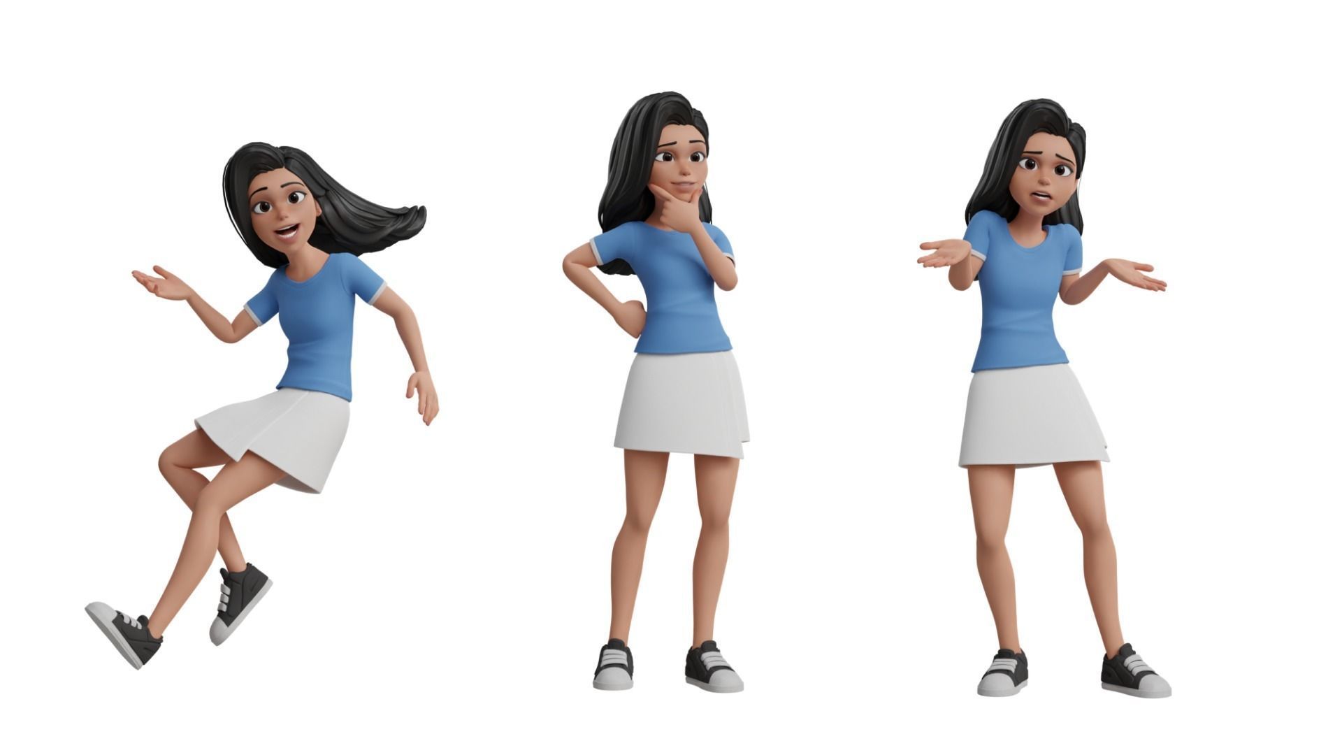 Cartoon White Woman Teen Rigged Low-poly 3D model_12