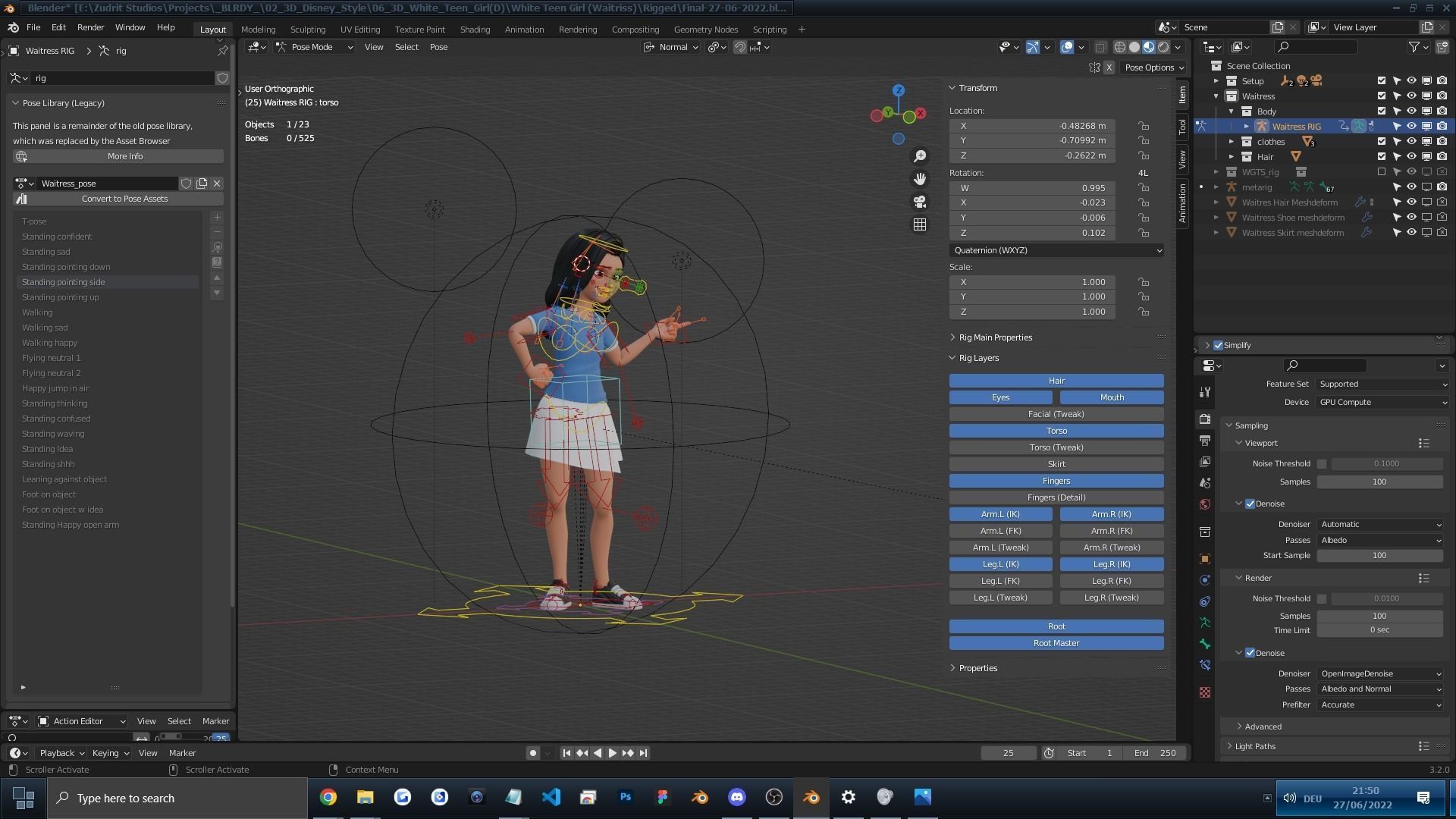 Cartoon White Woman Teen Rigged Low-poly 3D model_6