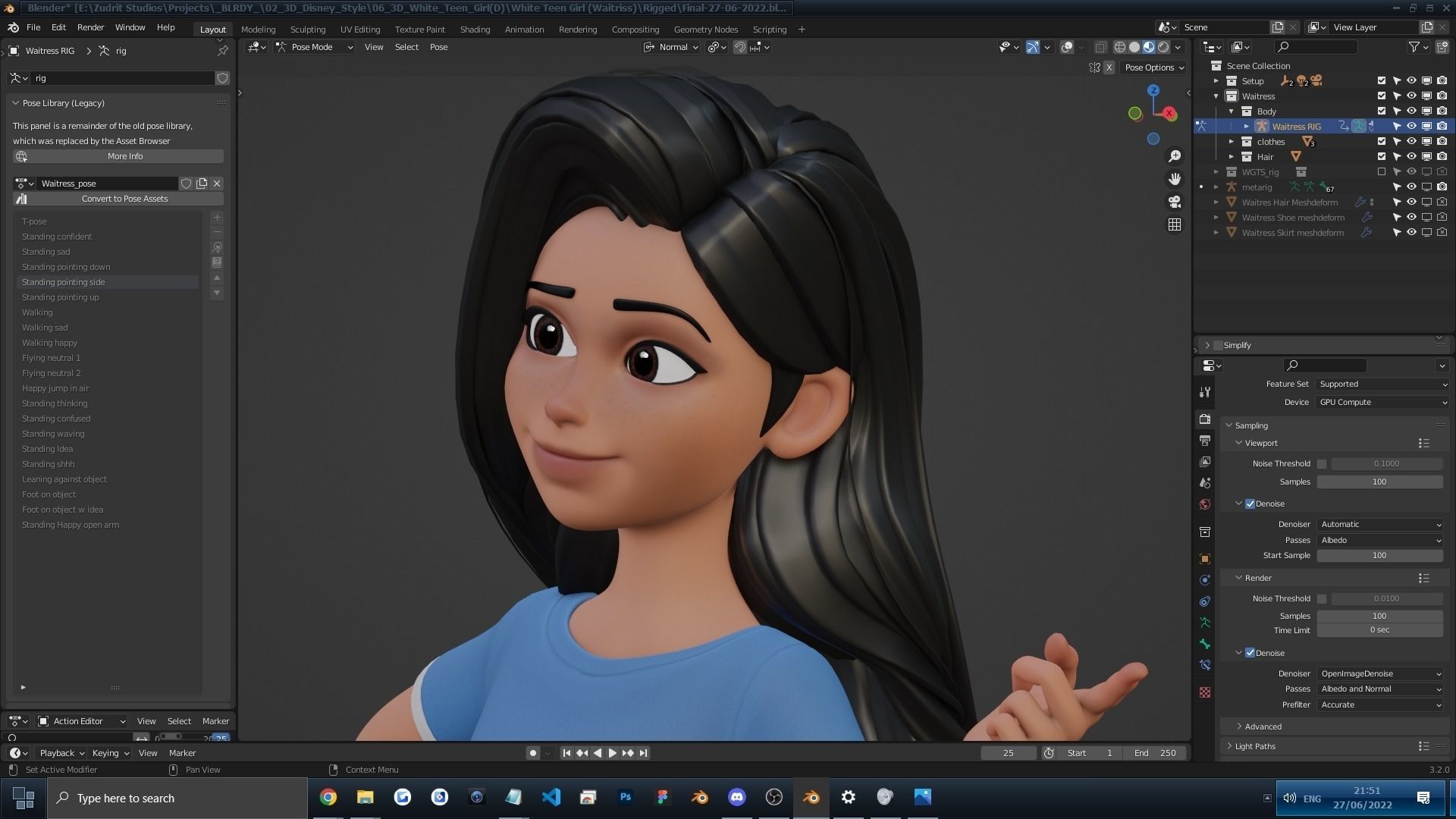 Cartoon White Woman Teen Rigged Low-poly 3D model_8