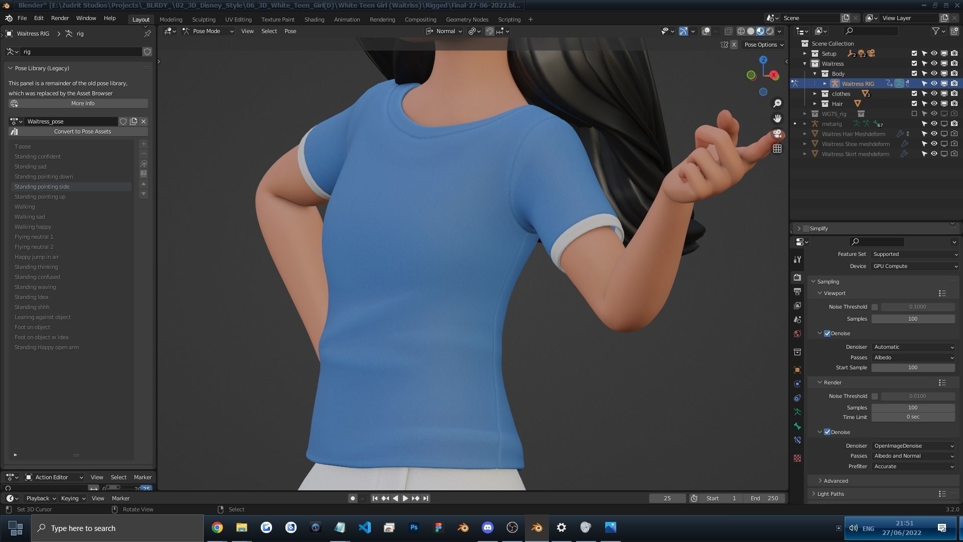 Cartoon White Woman Teen Rigged Low-poly 3D model_9