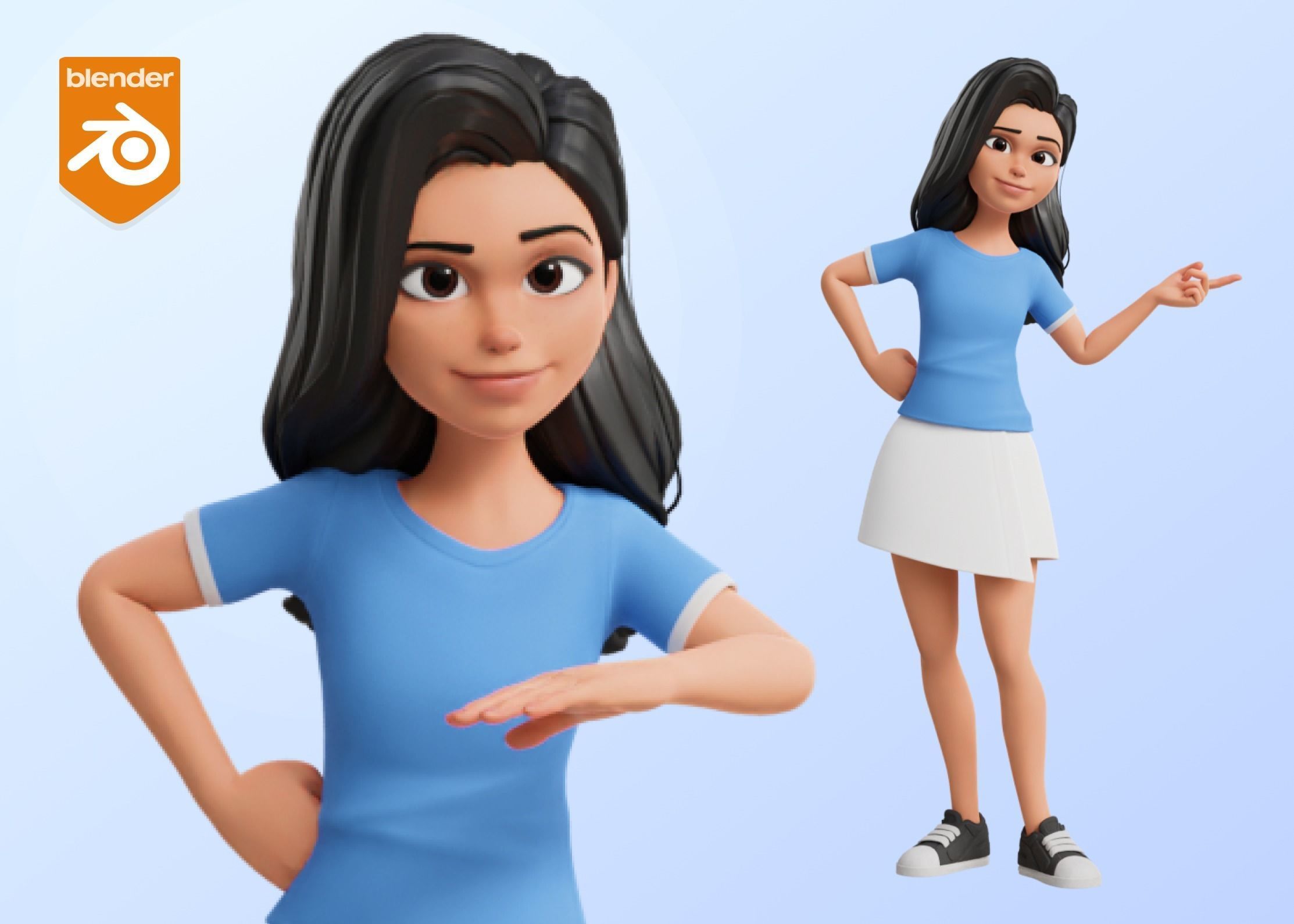 Cartoon White Woman Teen Rigged Low-poly 3D model_35