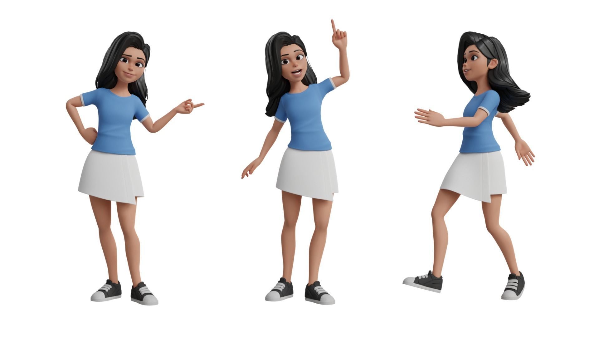Cartoon White Woman Teen Rigged Low-poly 3D model_7