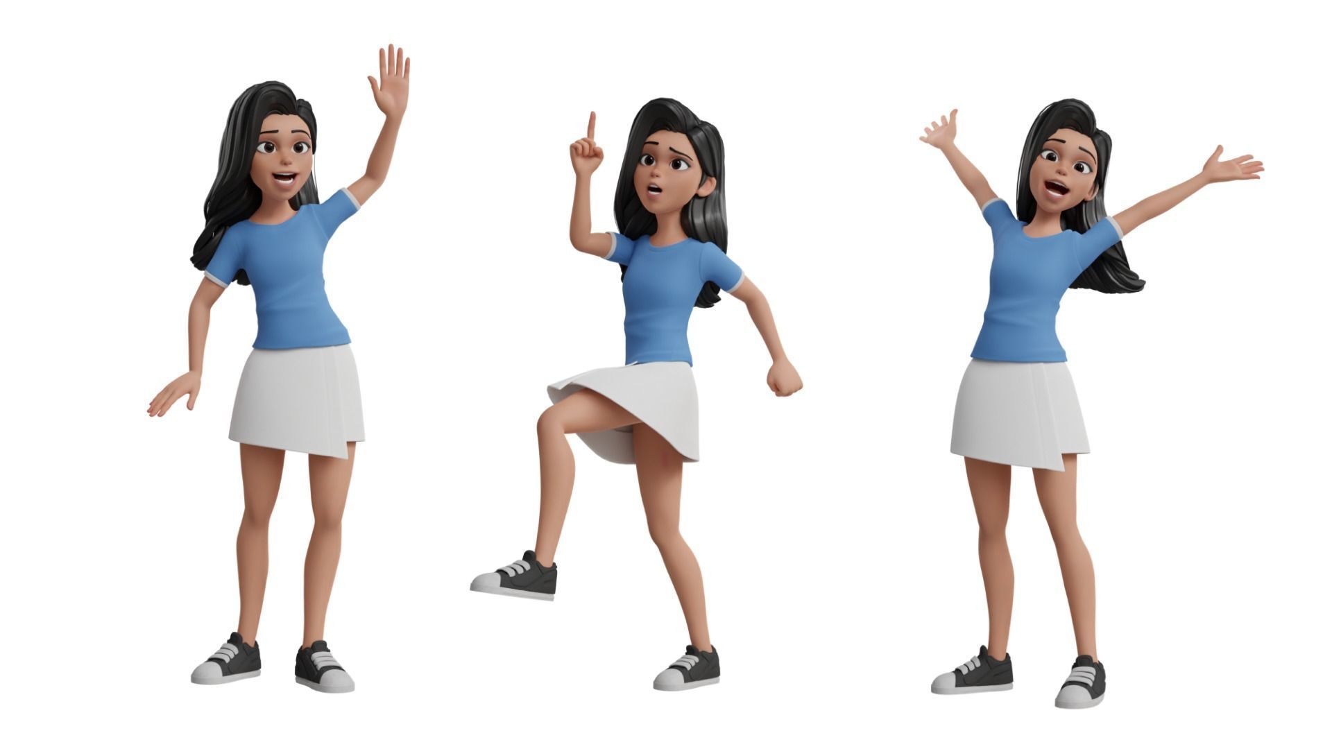 Cartoon White Woman Teen Rigged Low-poly 3D model_20