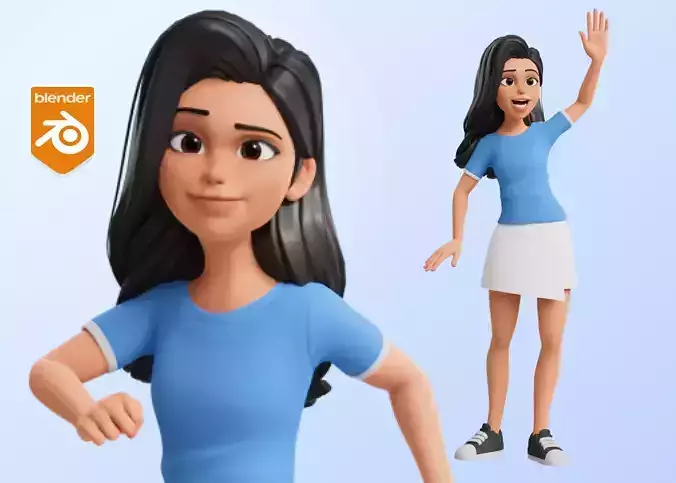 Cartoon White Woman Teen Rigged Low-poly 3D model