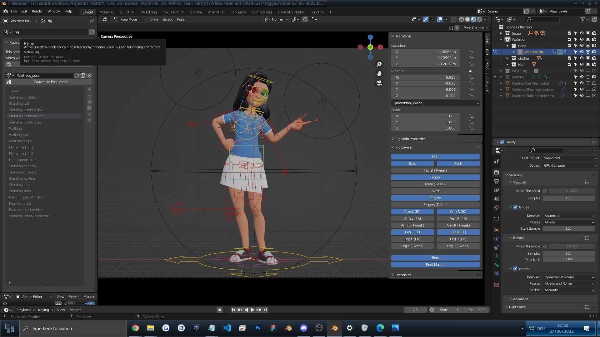 Cartoon White Woman Teen Rigged Low-poly 3D model_2
