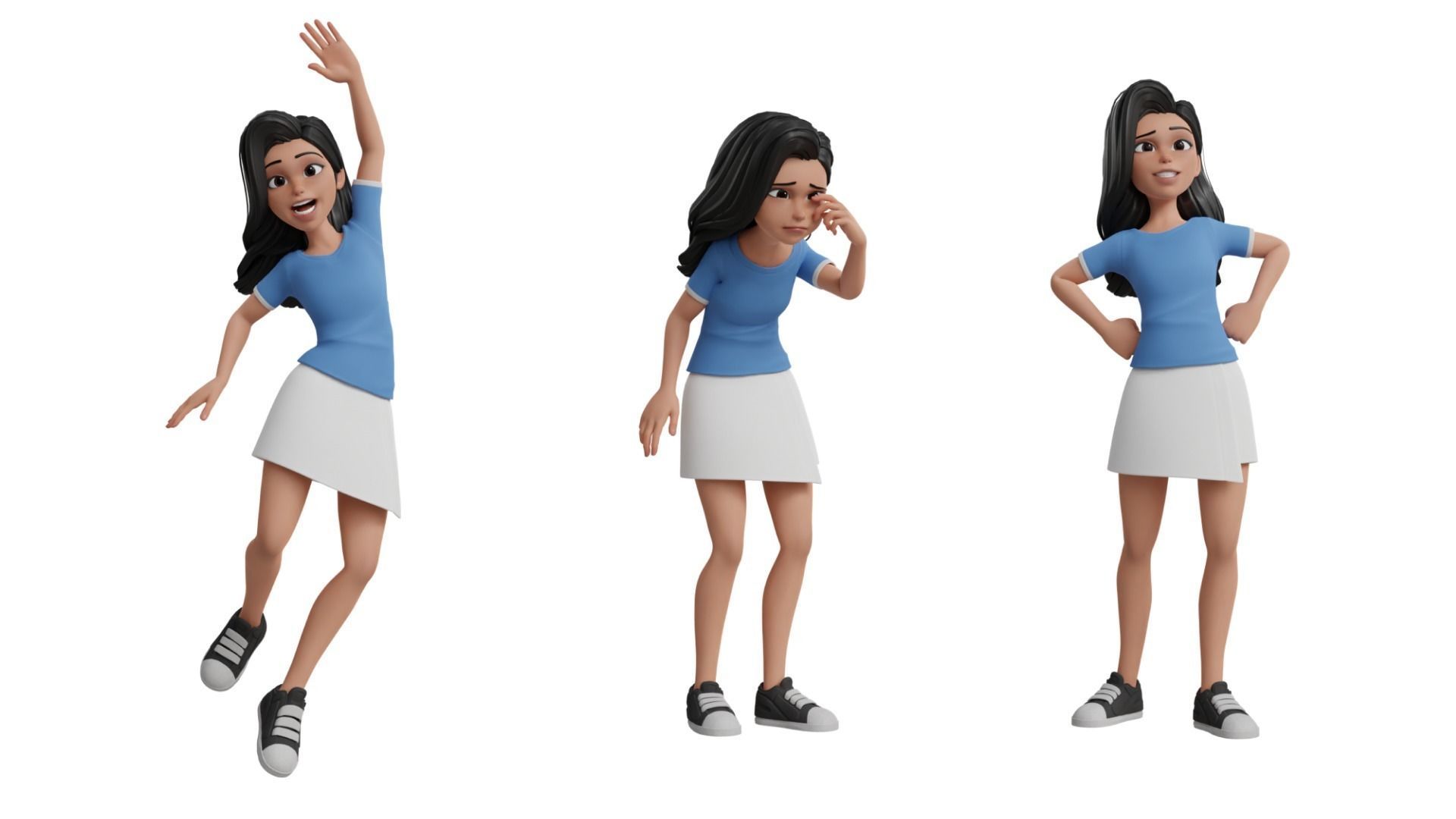 Cartoon White Woman Teen Rigged Low-poly 3D model_3