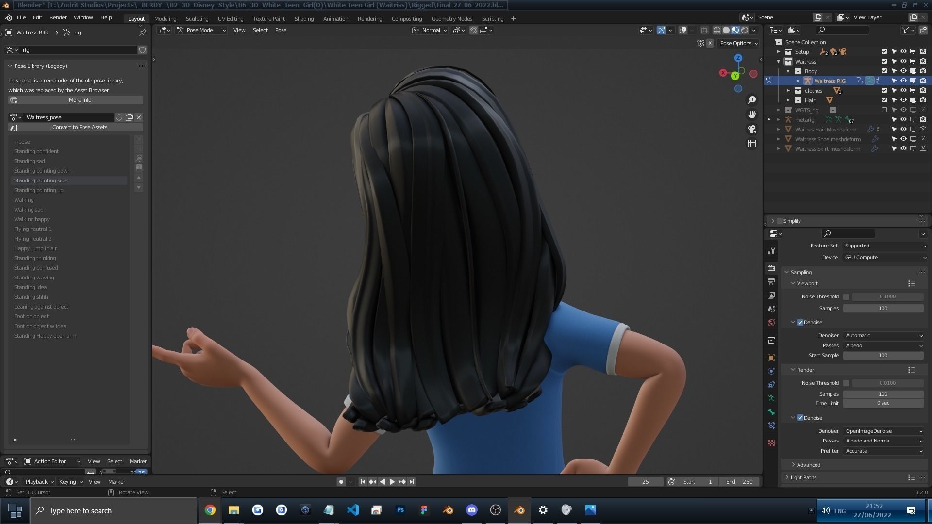 Cartoon White Woman Teen Rigged Low-poly 3D model_11