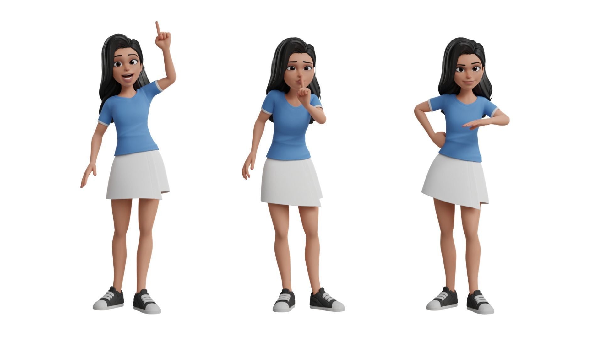 Cartoon White Woman Teen Rigged Low-poly 3D model_13