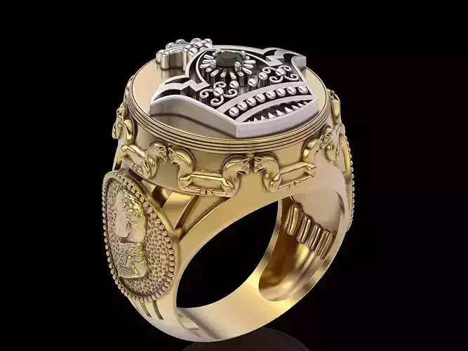 Royal crown man ring  gold  printable jewelry 3D model 3D print model
