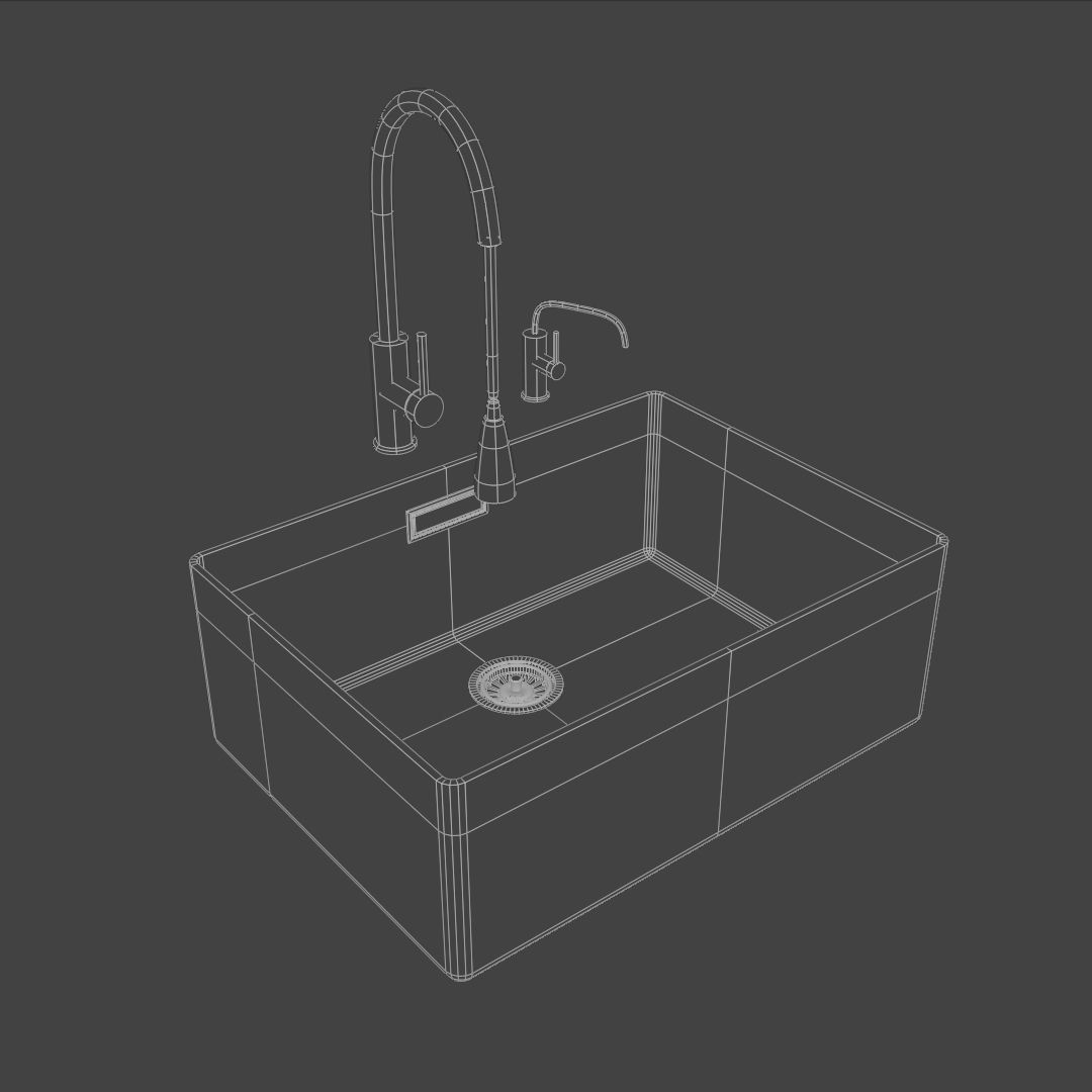Kitchen sink with faucet 3D model_4