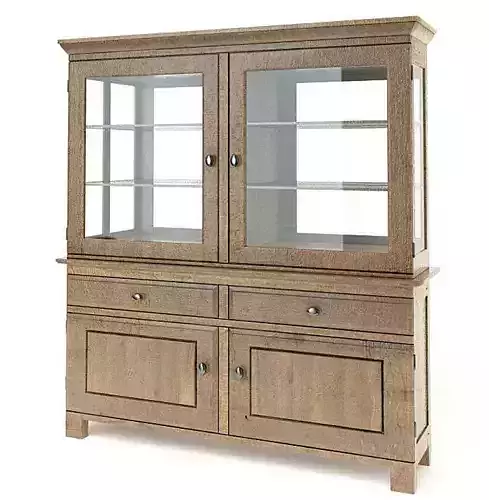 Weathered Brown Wooden China Cabinet And Hutch