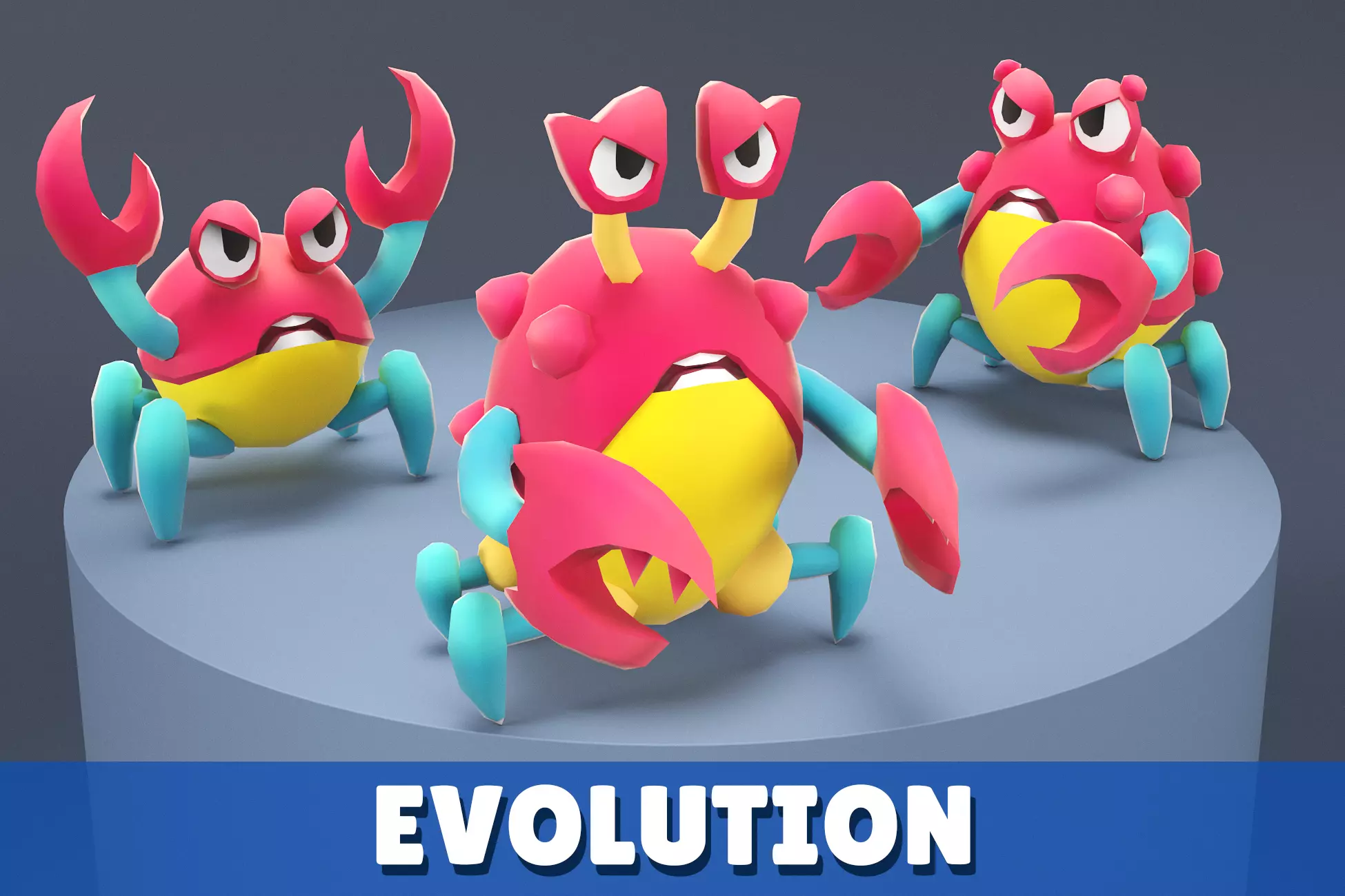 Cartoon Characters - Evolution Mad Crab Warriors Low-poly 3D model